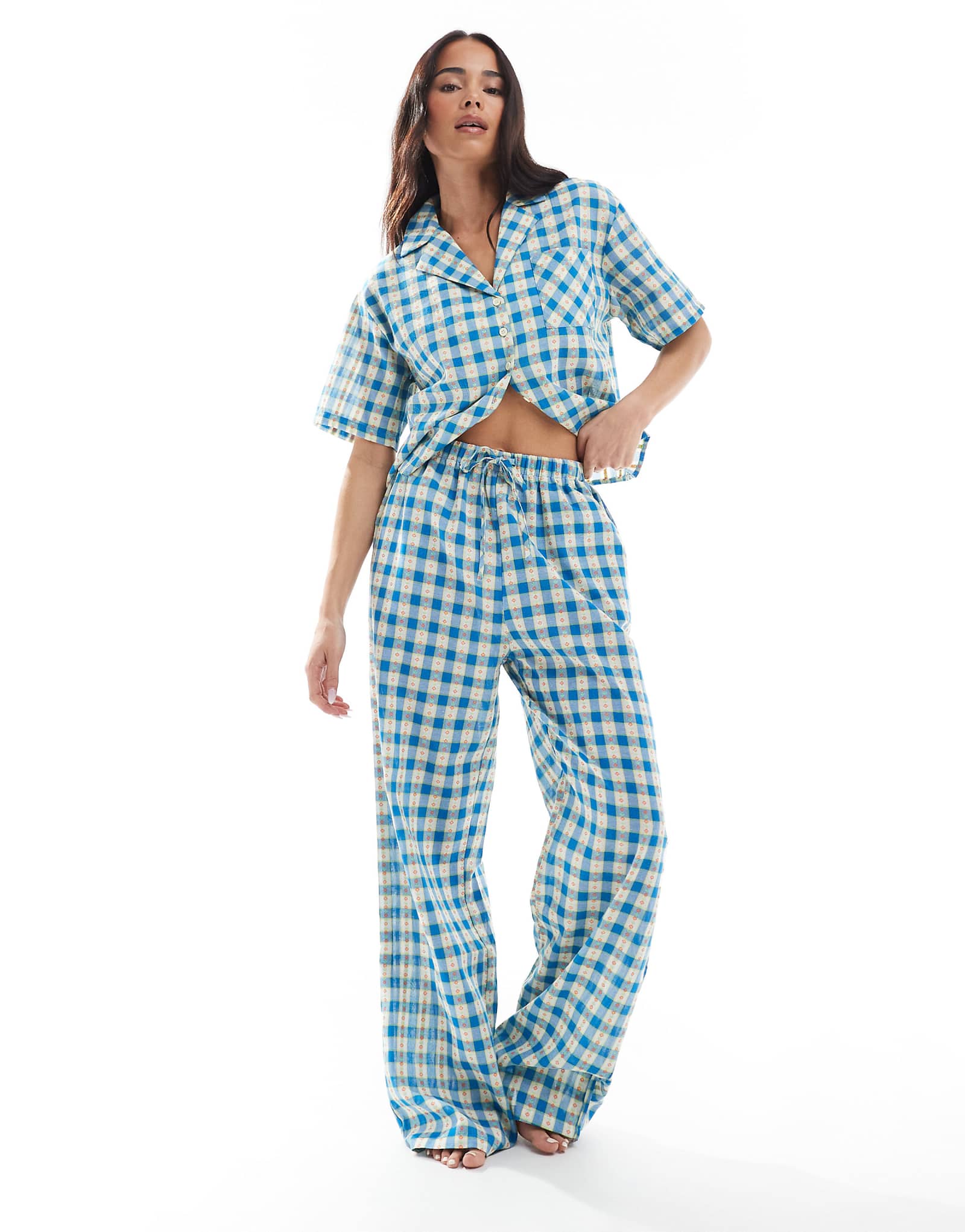 Daisy Street pull-on floral check pajama bottoms 8490₽