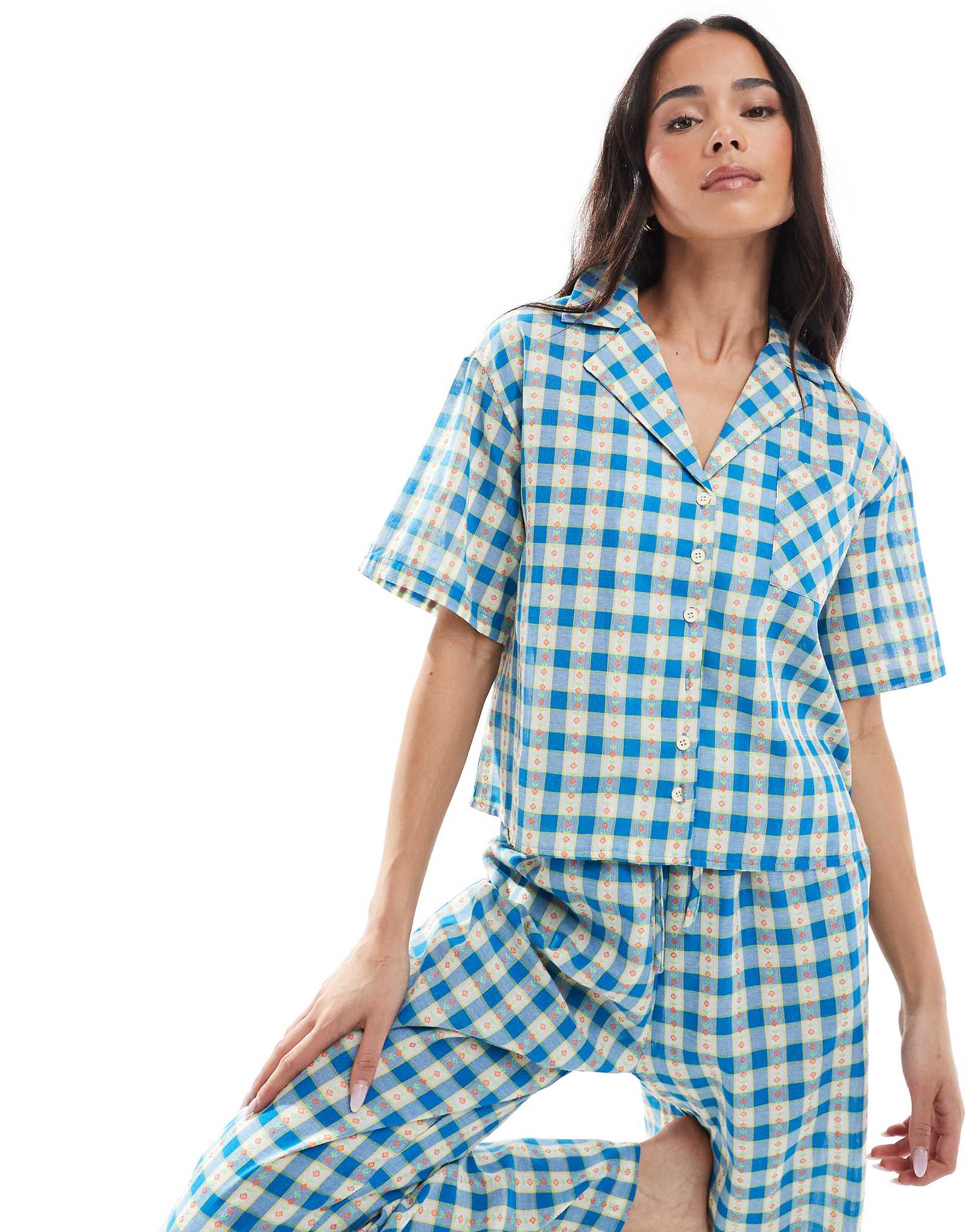 Daisy Street floral check pajama shirt 5690₽