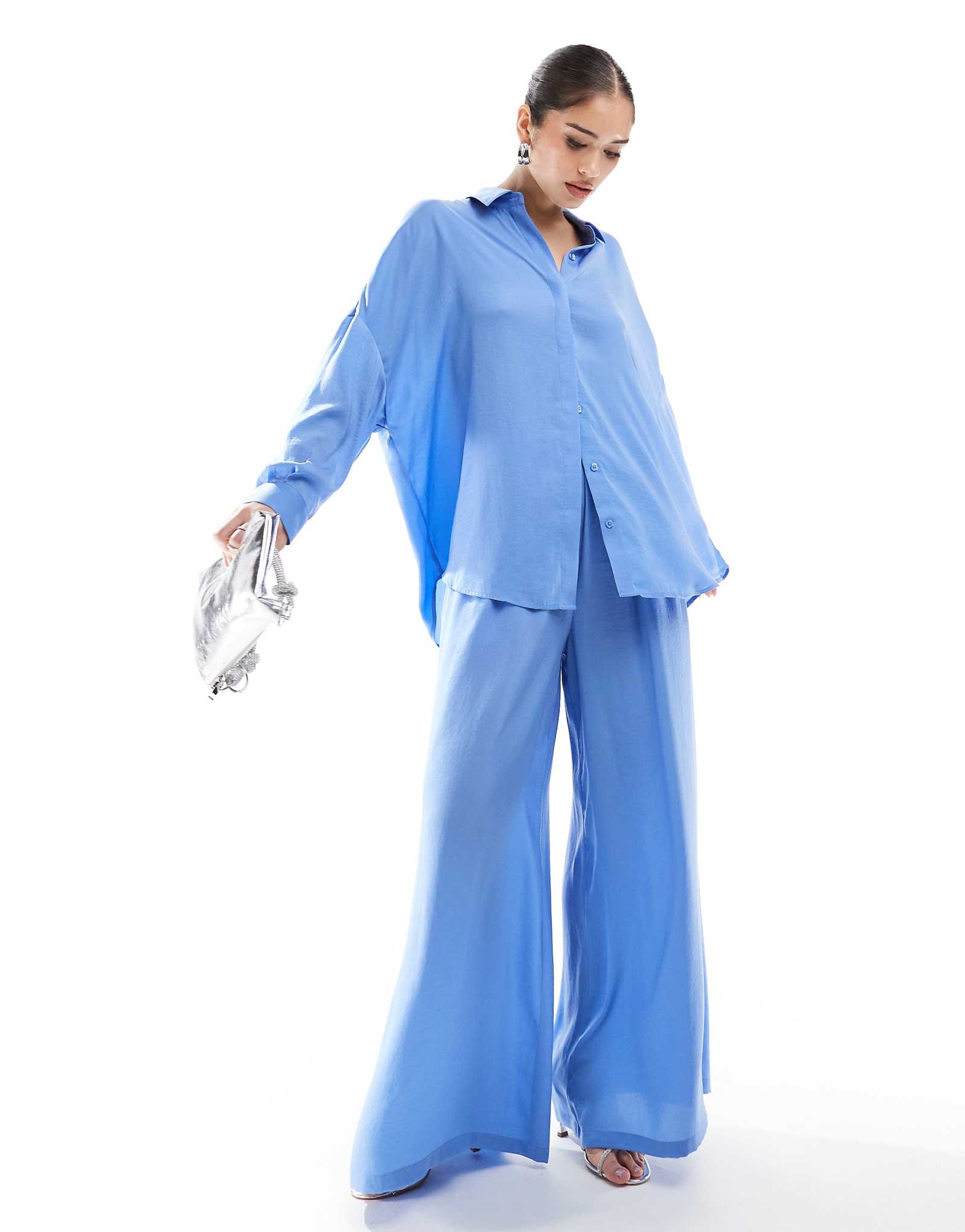 French Connection satin wide leg pants in cornflower blue - part of a set 14190₽