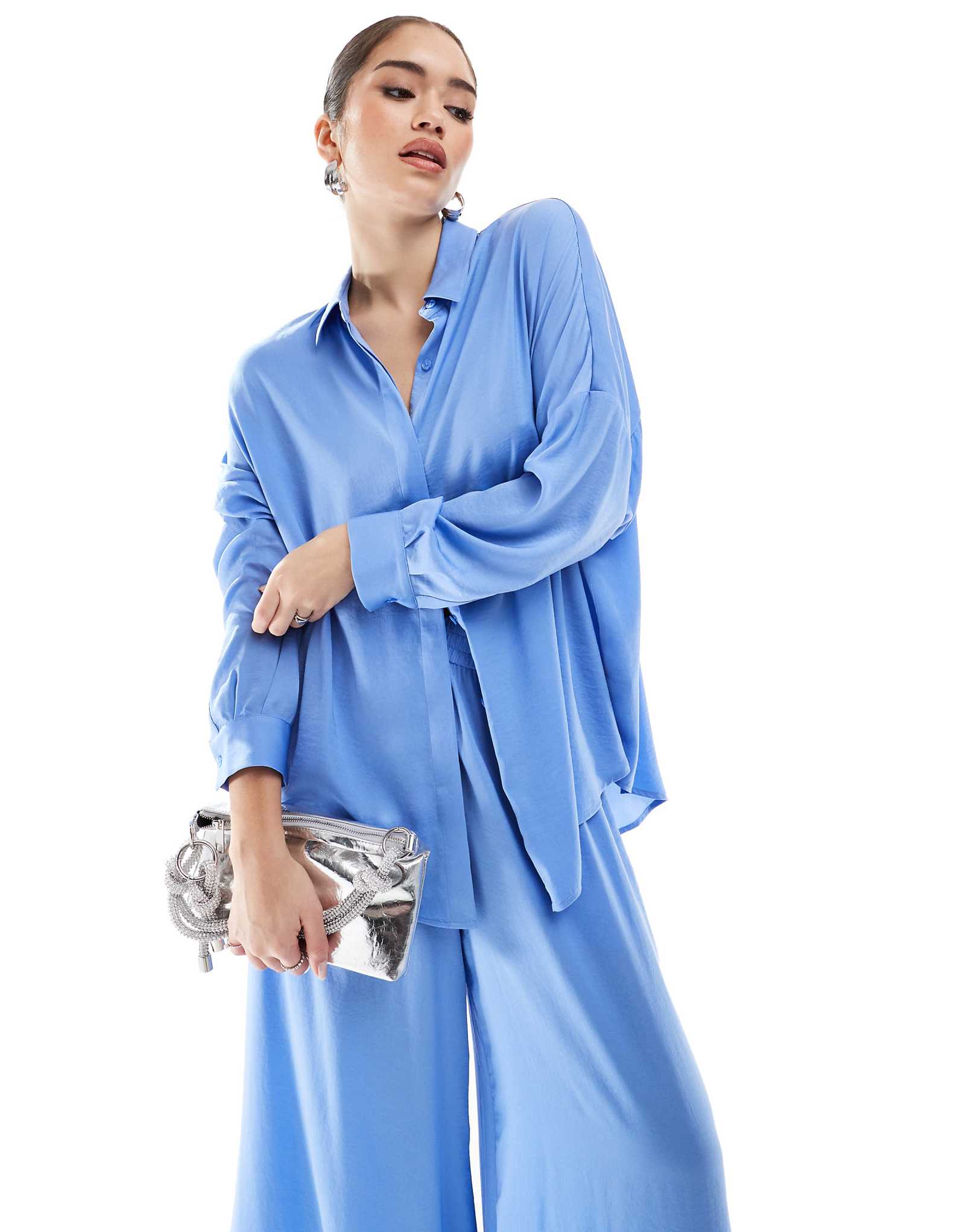 French Connection satin shirt in cornflower blue - part of a set 15290₽