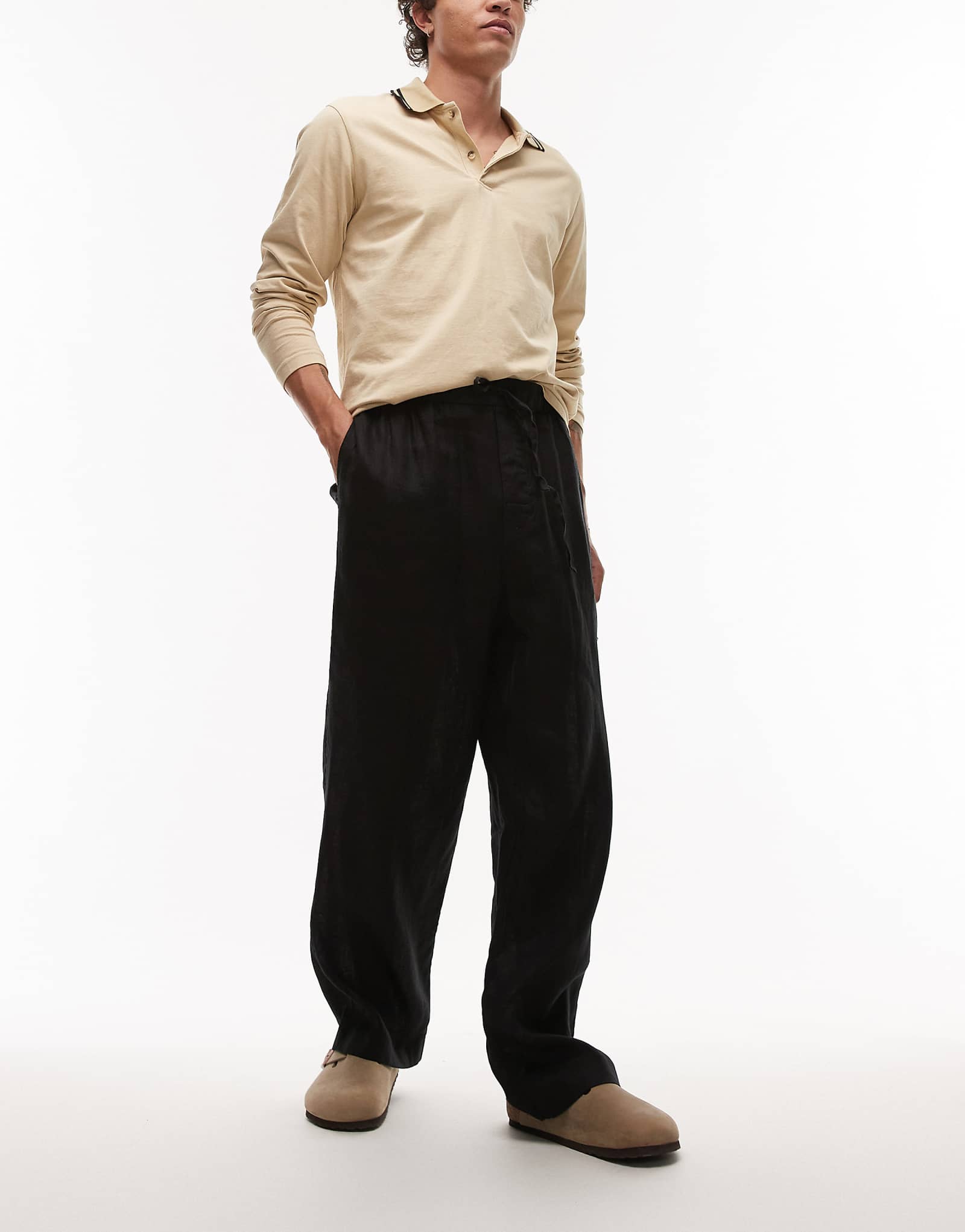 ARKET linen mix drawstring relaxed pants in black 19990₽