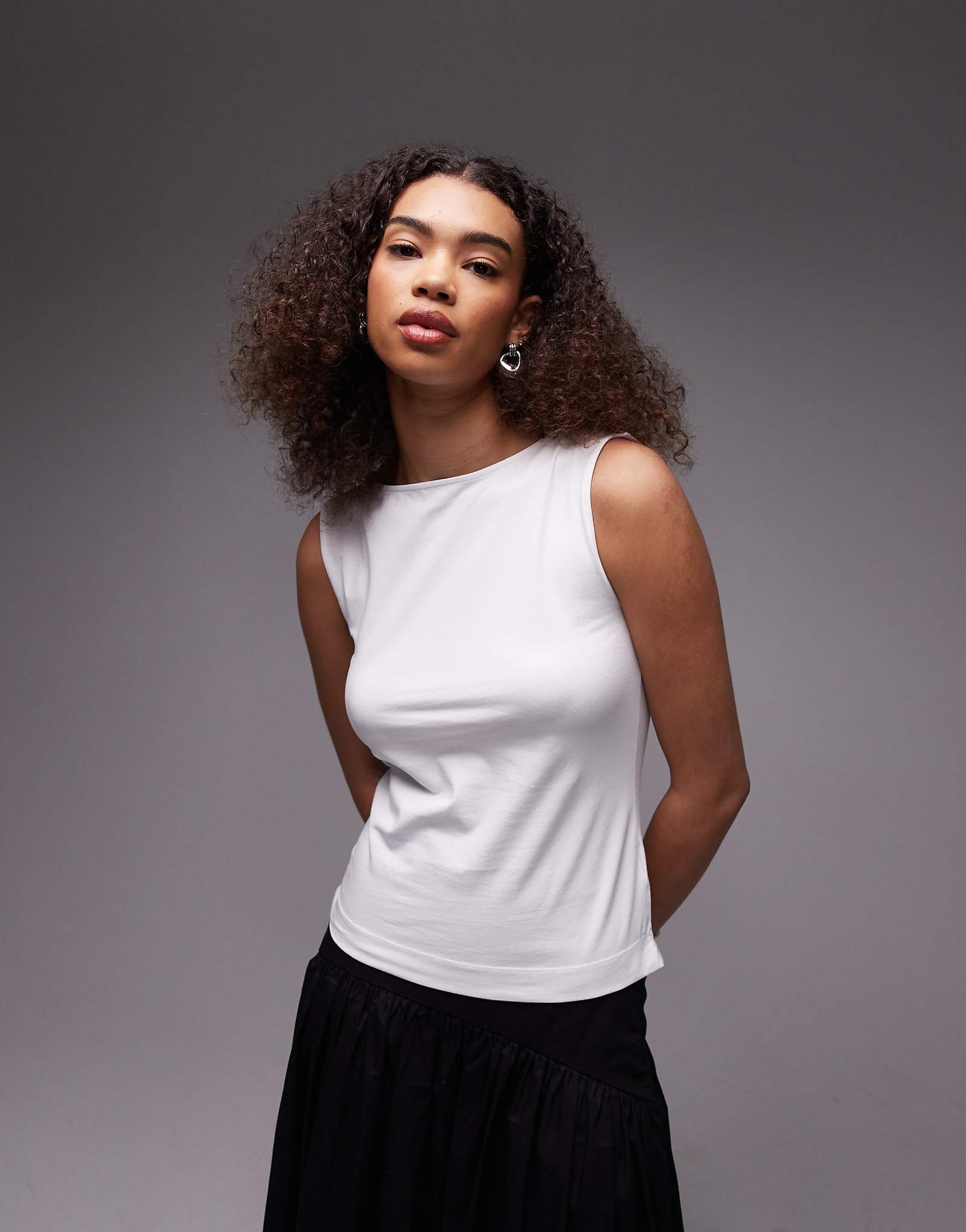 ARKET jersey boat neck tank top in white 6490₽