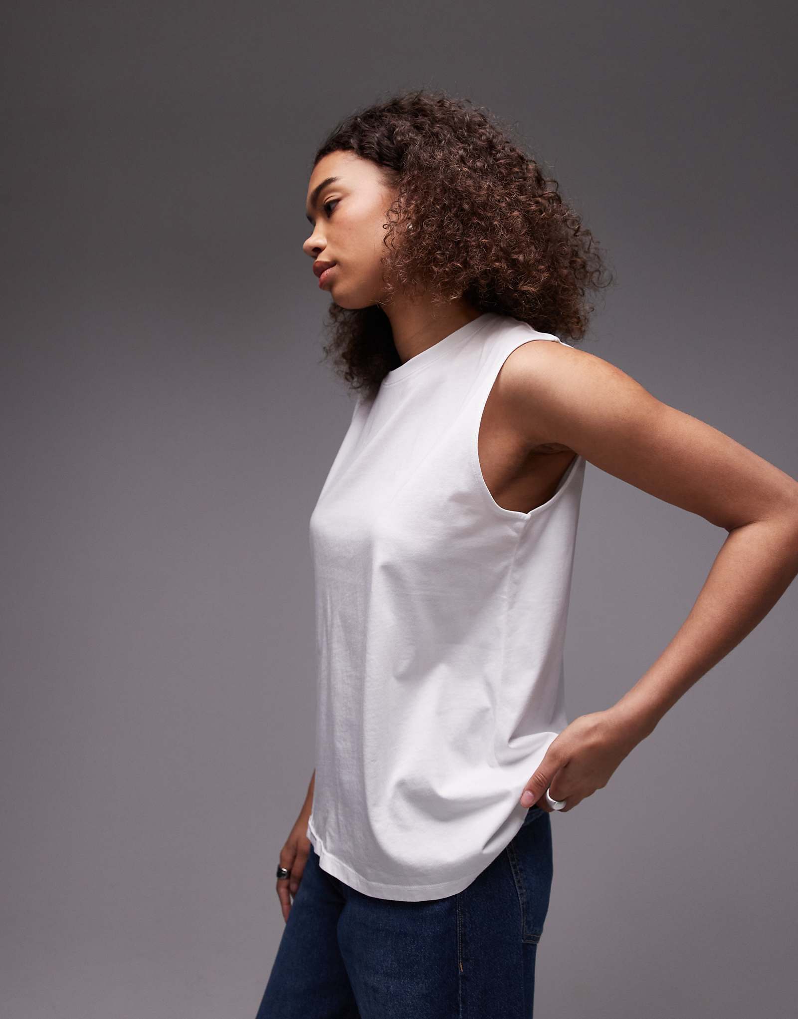 ARKET jersey T-shirt top with cap sleeves in white 6890₽