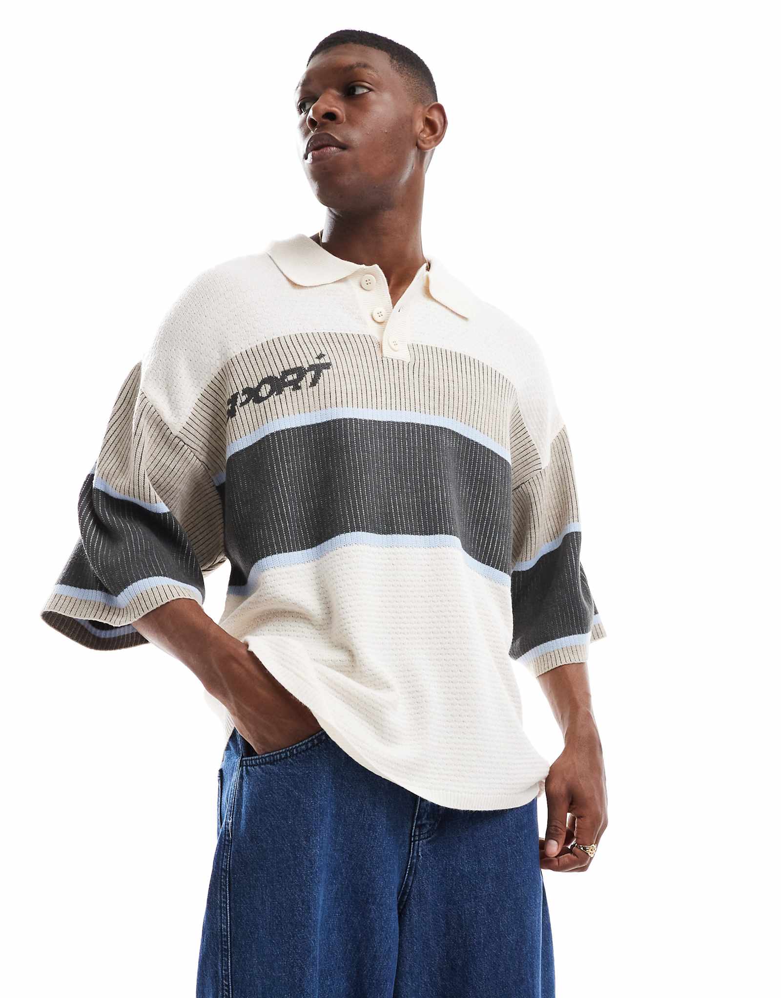 COLLUSION knit soccer shirt in beige 12290₽