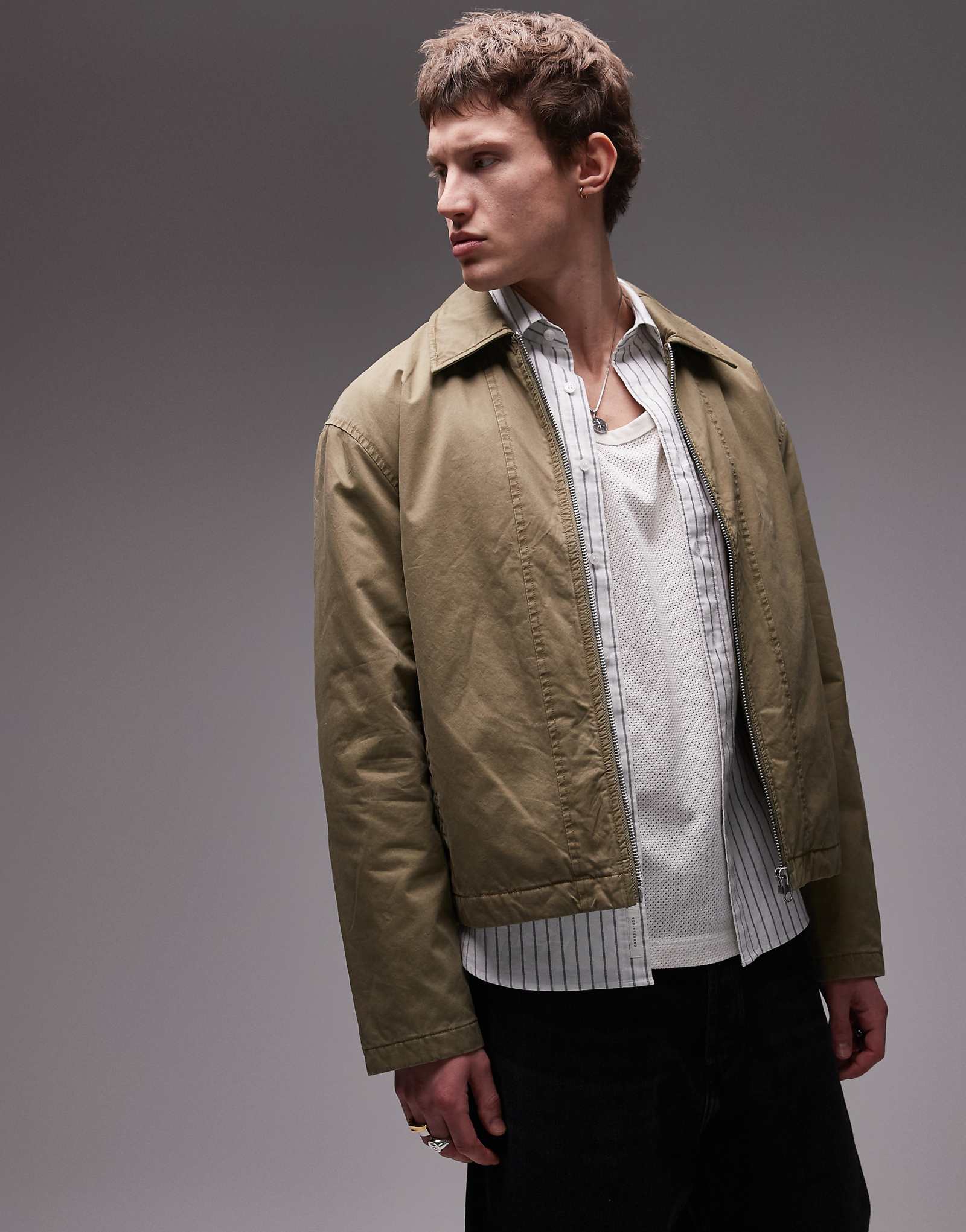 Topman twill harrington jacket in khaki 10690₽