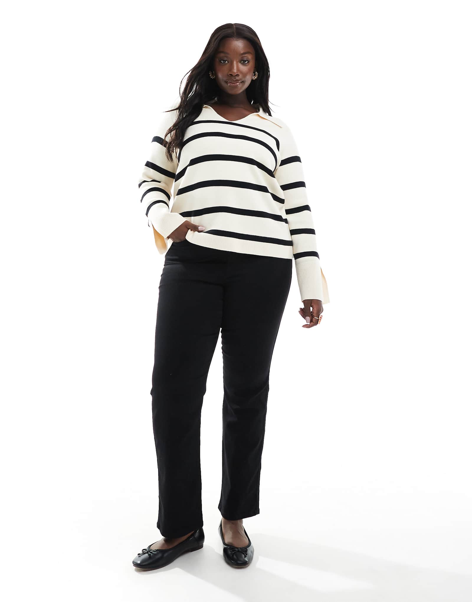 ONLY Curve Augusta high waist straight leg jeans in black 9490₽