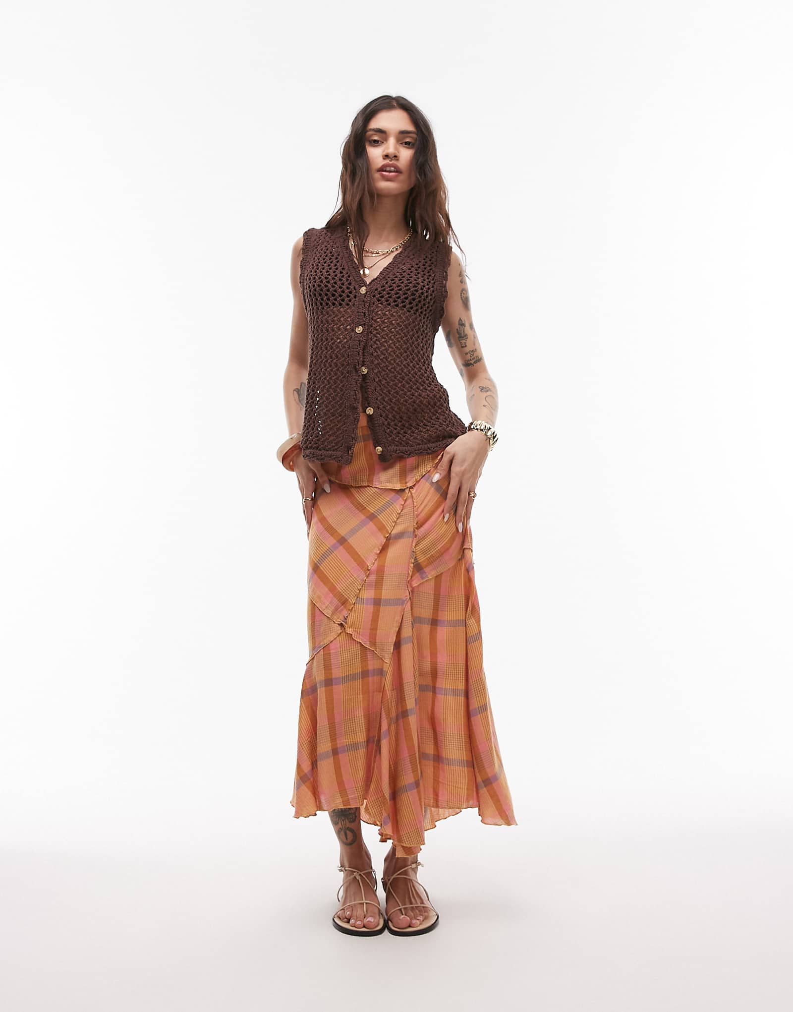 Topshop cutabout laundered skirt in orange plaid 12690₽
