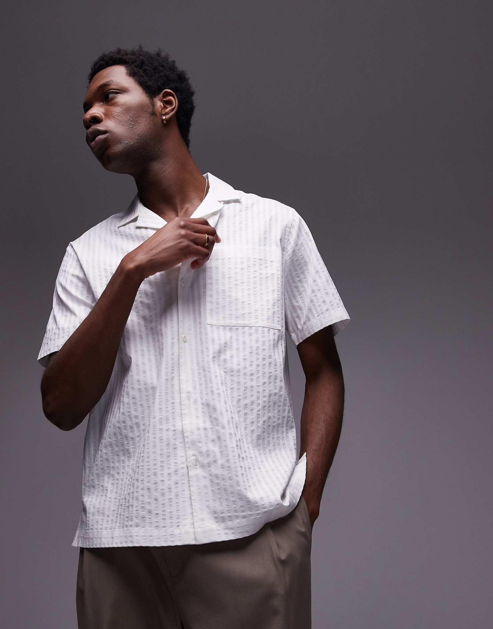 Topman textured striped shirt in white