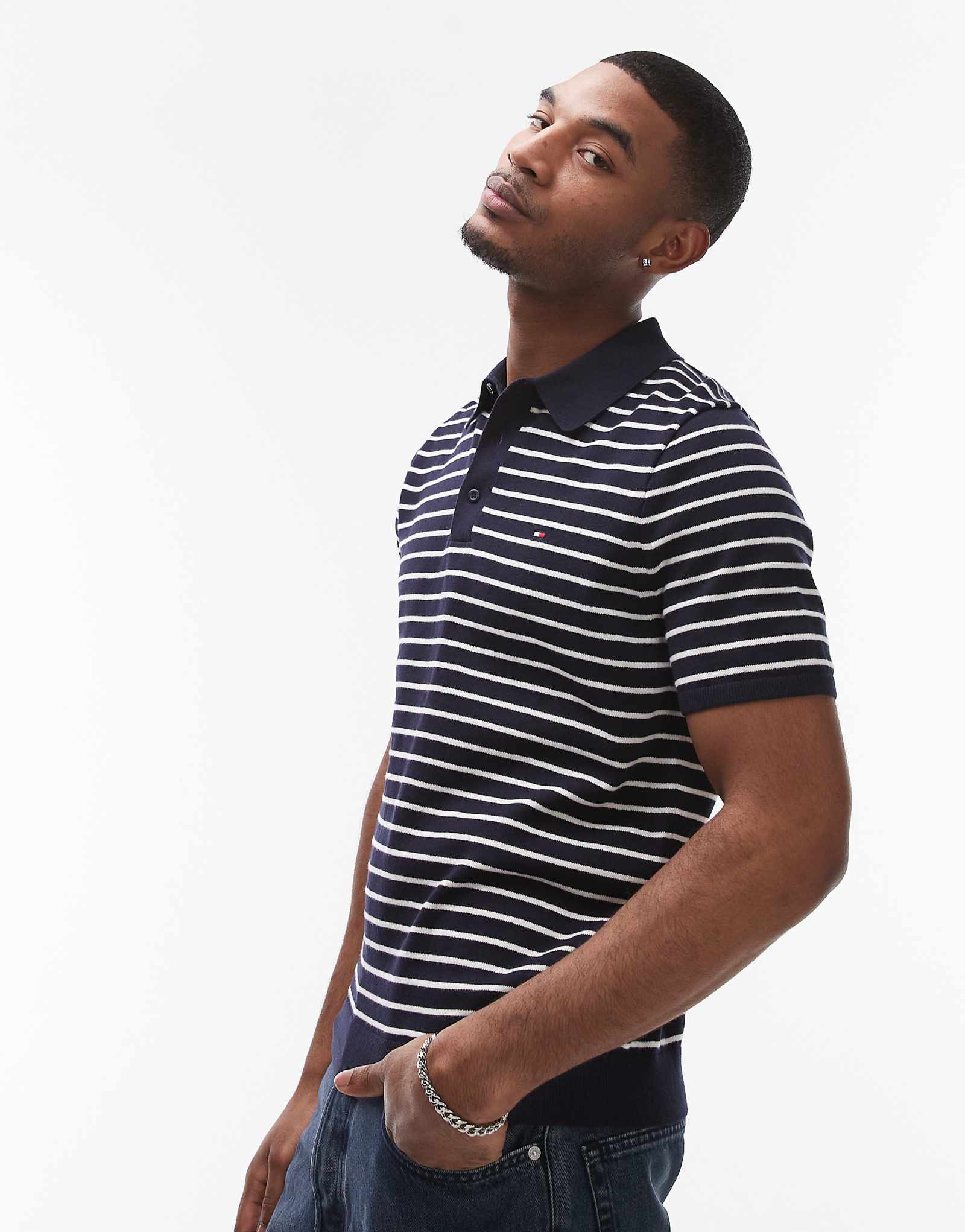 Tommy Hilfiger knit polo shirt in navy stripe 20390₽