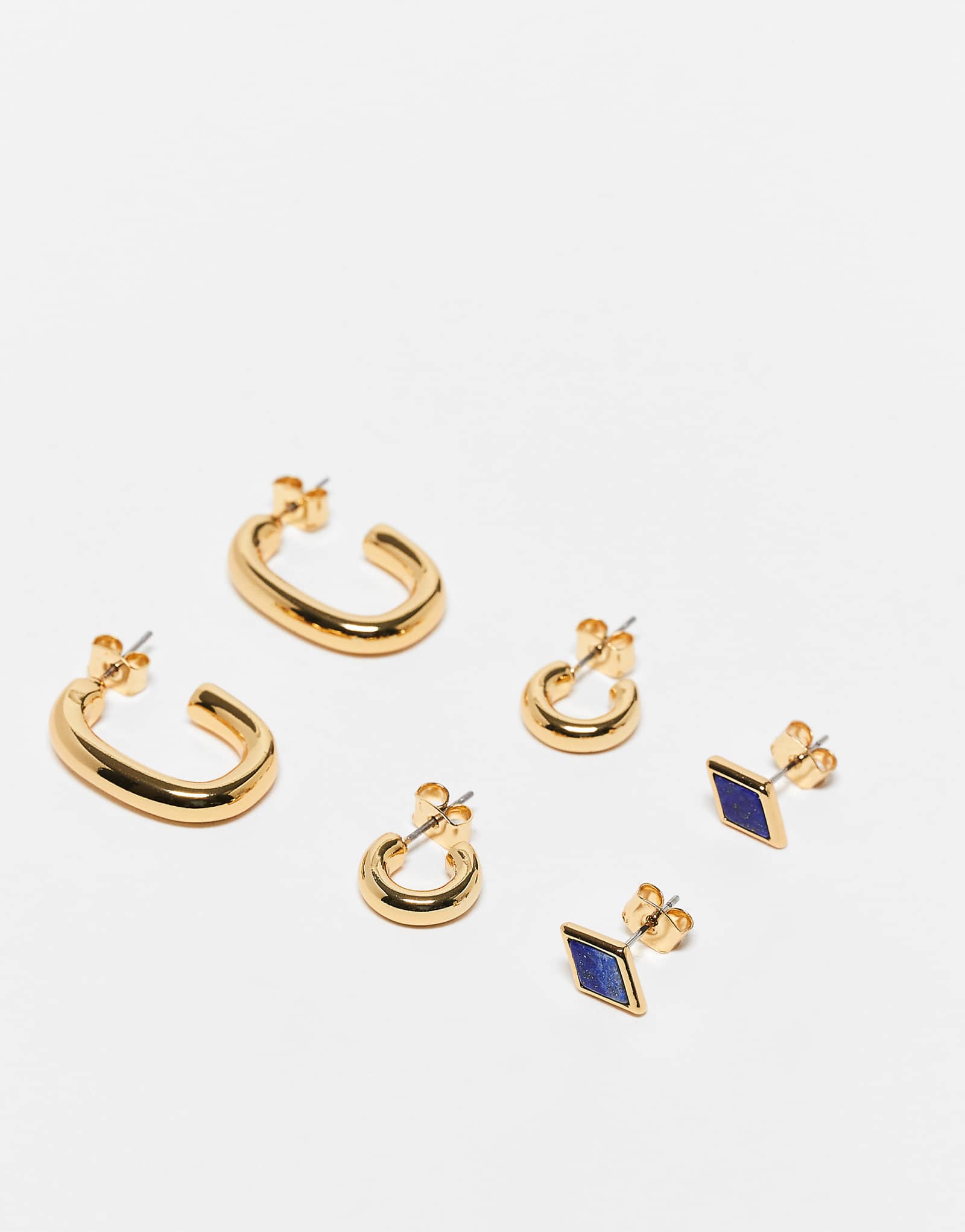 Topshop Elle 24k gold plated 3pk stud and hoop earrings in gold 5790₽