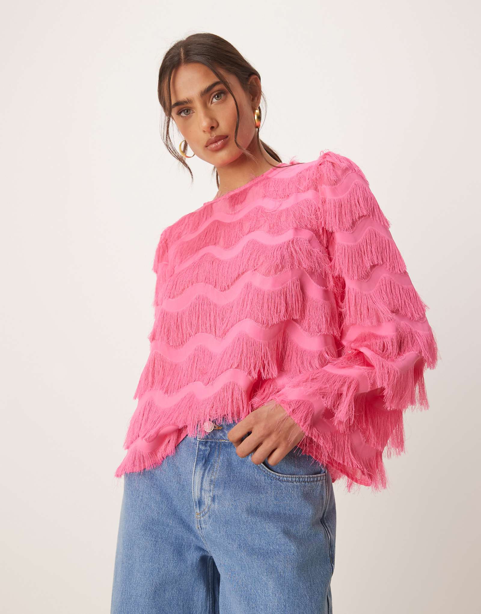 YAS textured flared sleeve blouse in pink 17790₽