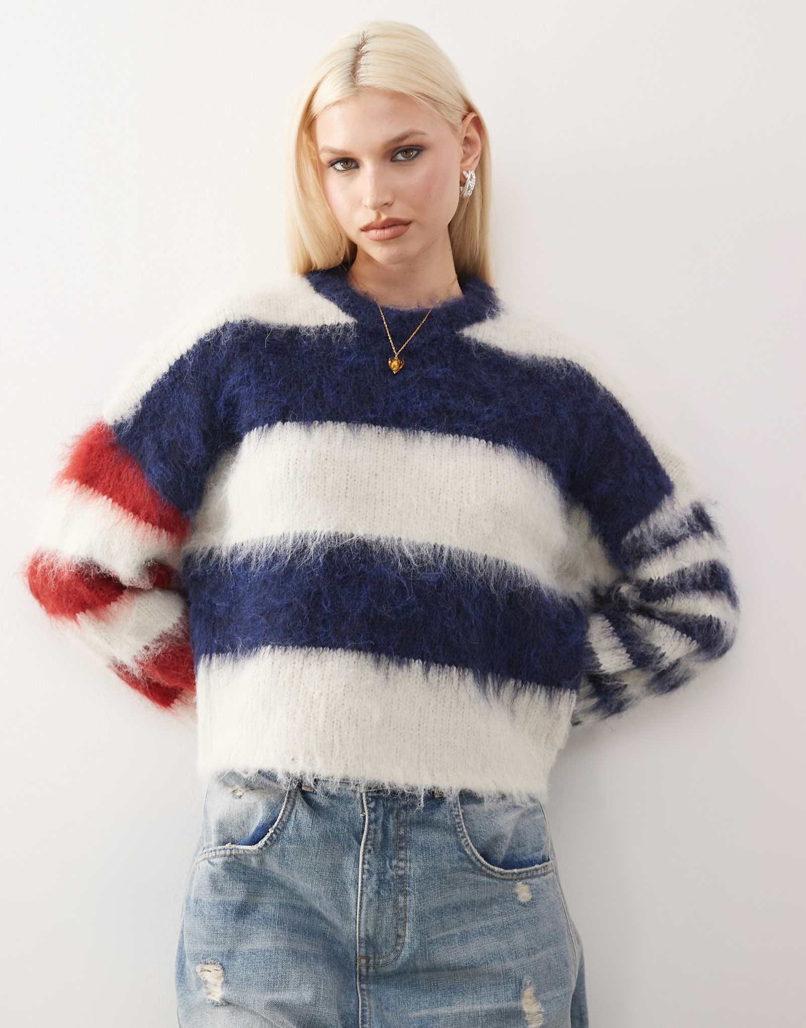 The Ragged Priest oversized stripe sweater in navy red stripe 20290₽