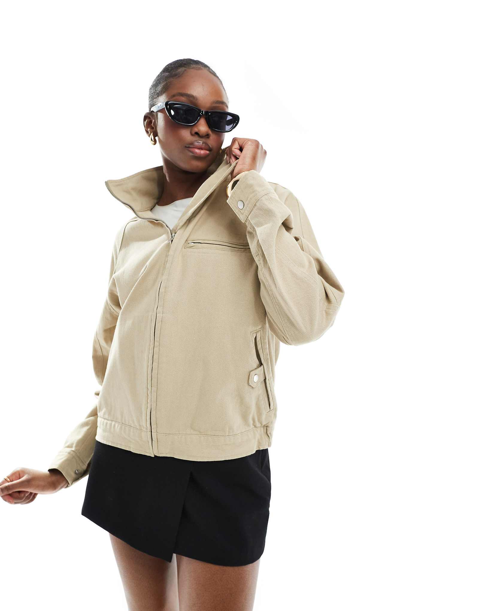 ASOS DESIGN Tall oversized twill funnel neck jacket in sand 9290₽