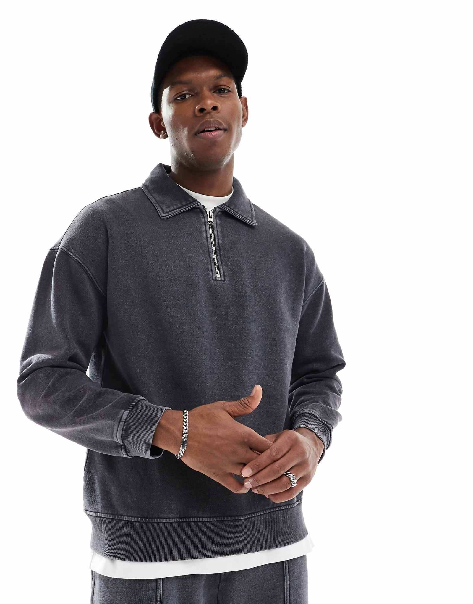 Another Influence acid wash half-zip sweater in charcoal - part of a set 8590₽