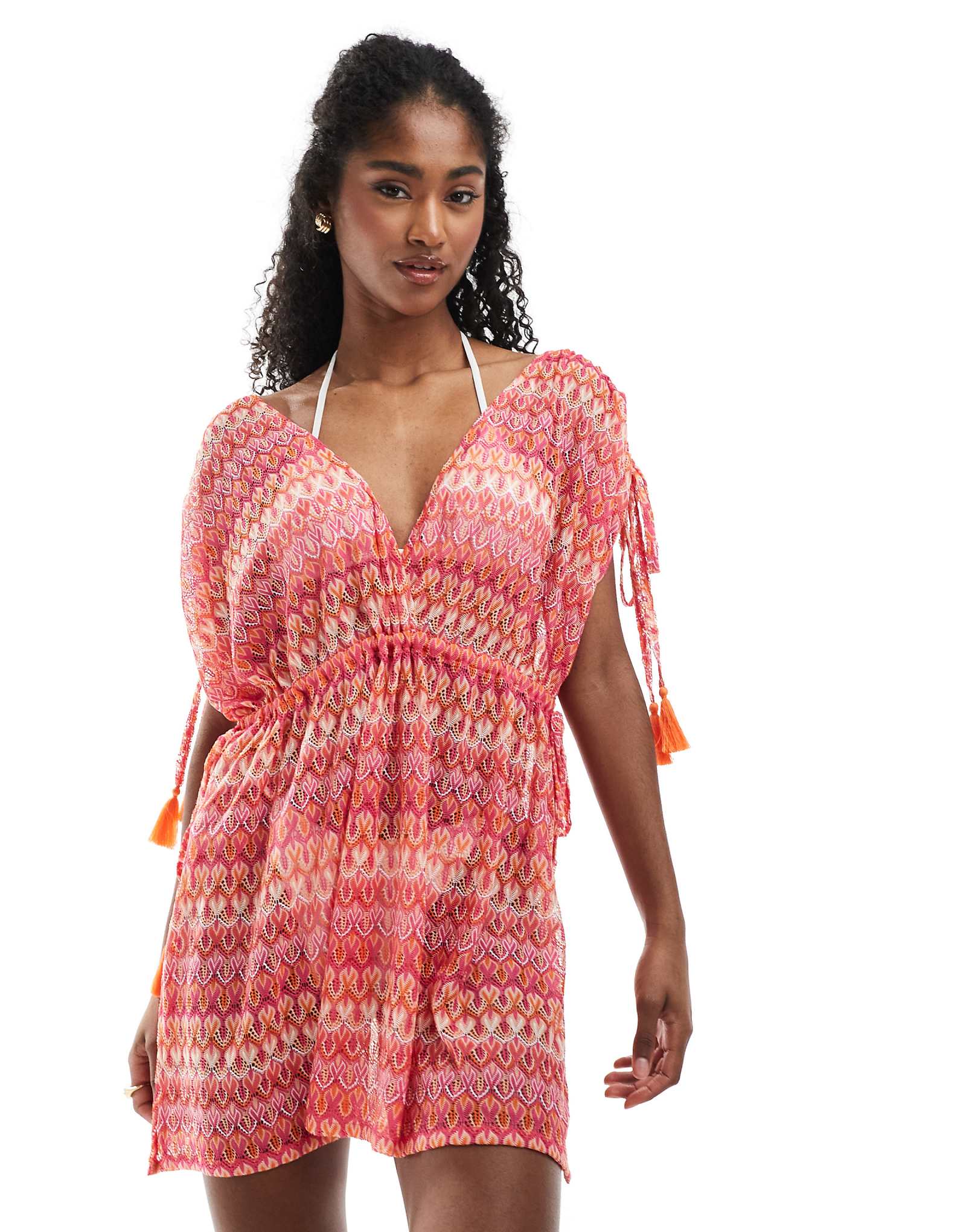 Accesorize crochet mini beach dress in pink 13590₽