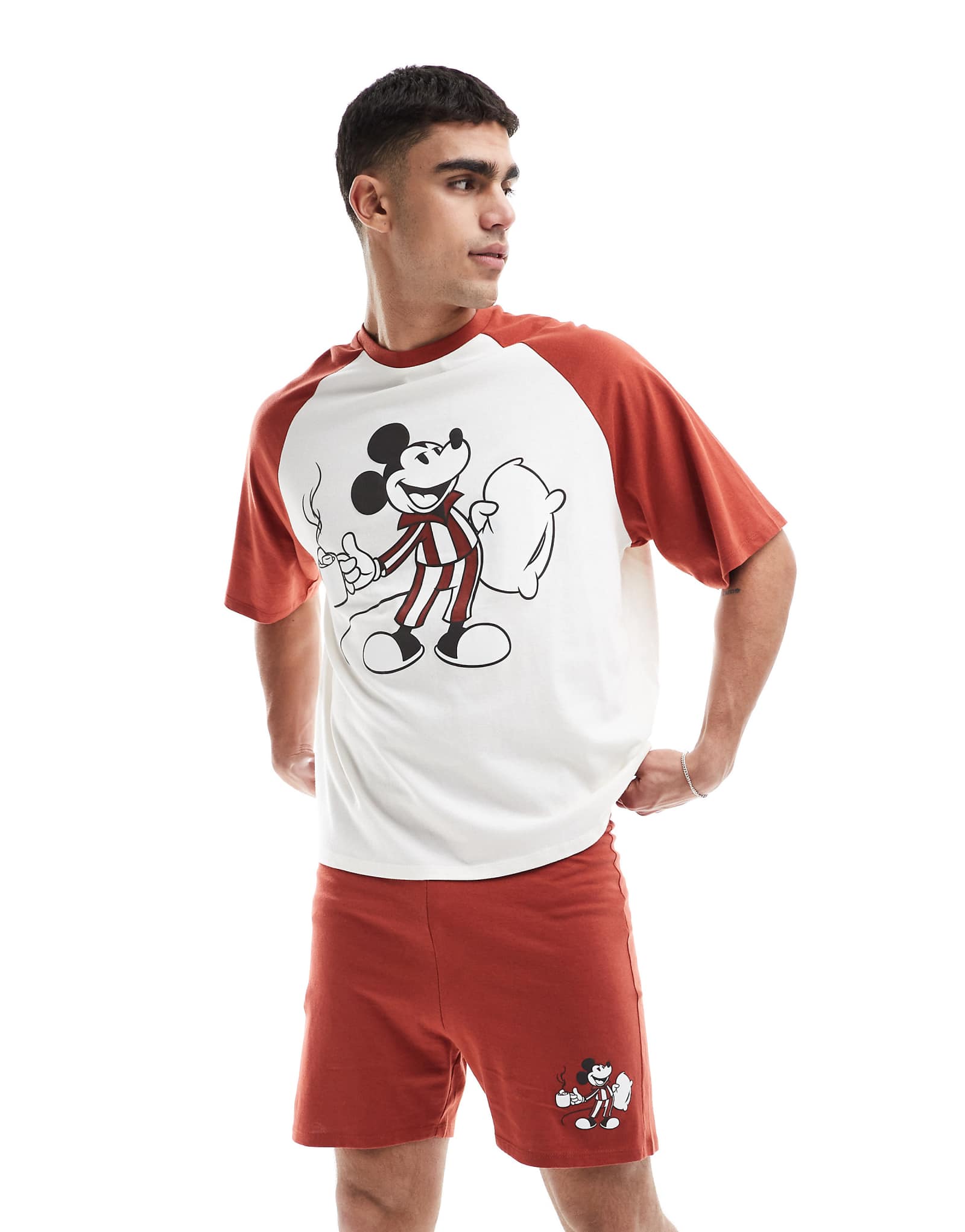 ASOS DESIGN Disney Mickey Mouse raglan short pajama set in red 6990₽