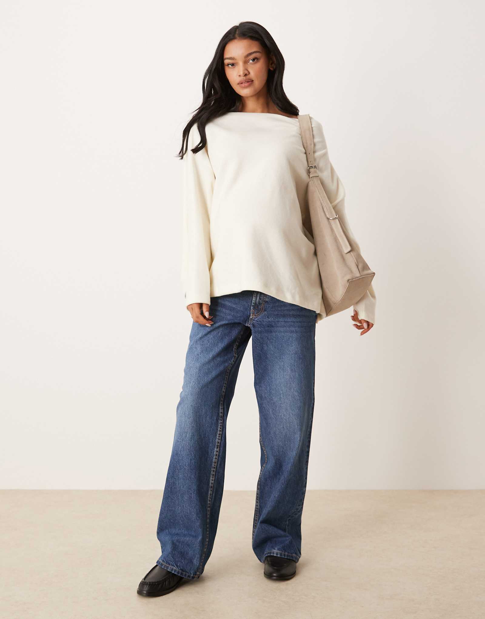 ASOS DESIGN Maternity baggy wide leg jeans in dark blue