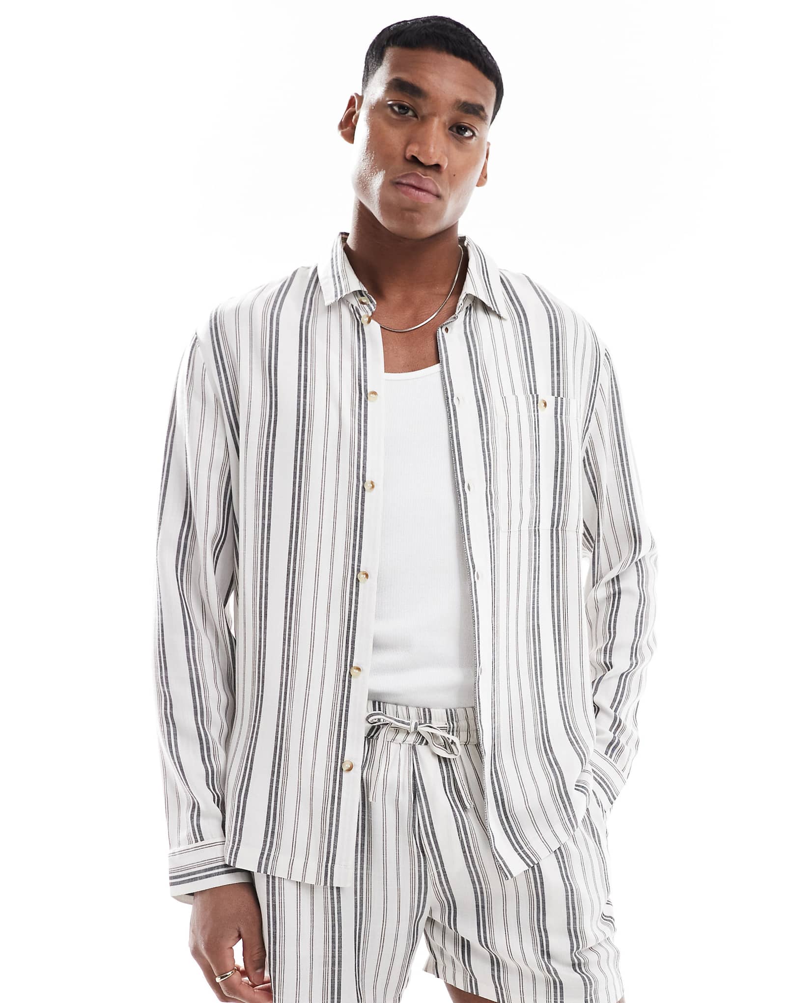 Another Influence long sleeve striped shirt in charcoal and white - part of a set 5690₽