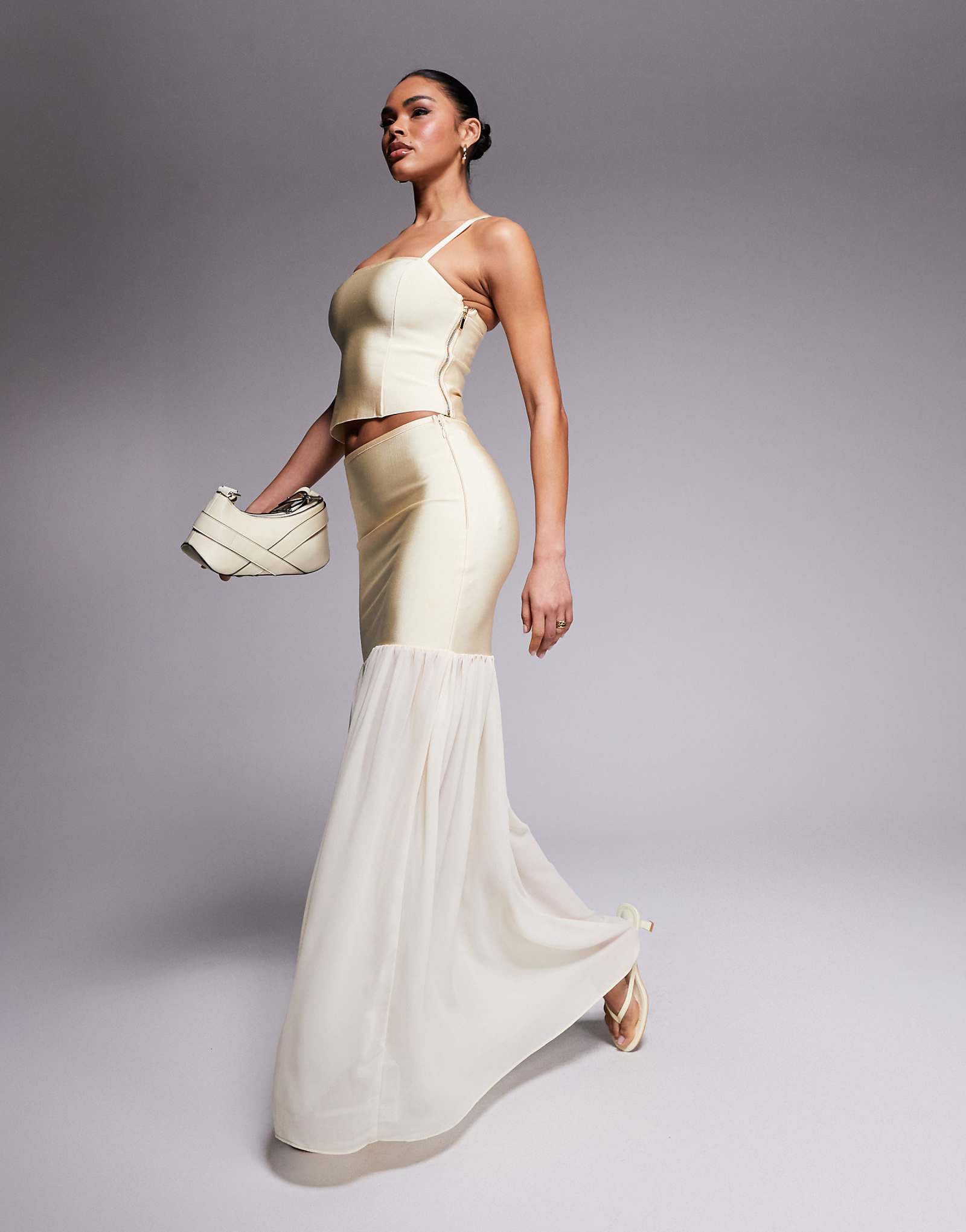 ASOS DESIGN bandage peplum maxi skirt in buttermilk - part of a set 5290₽