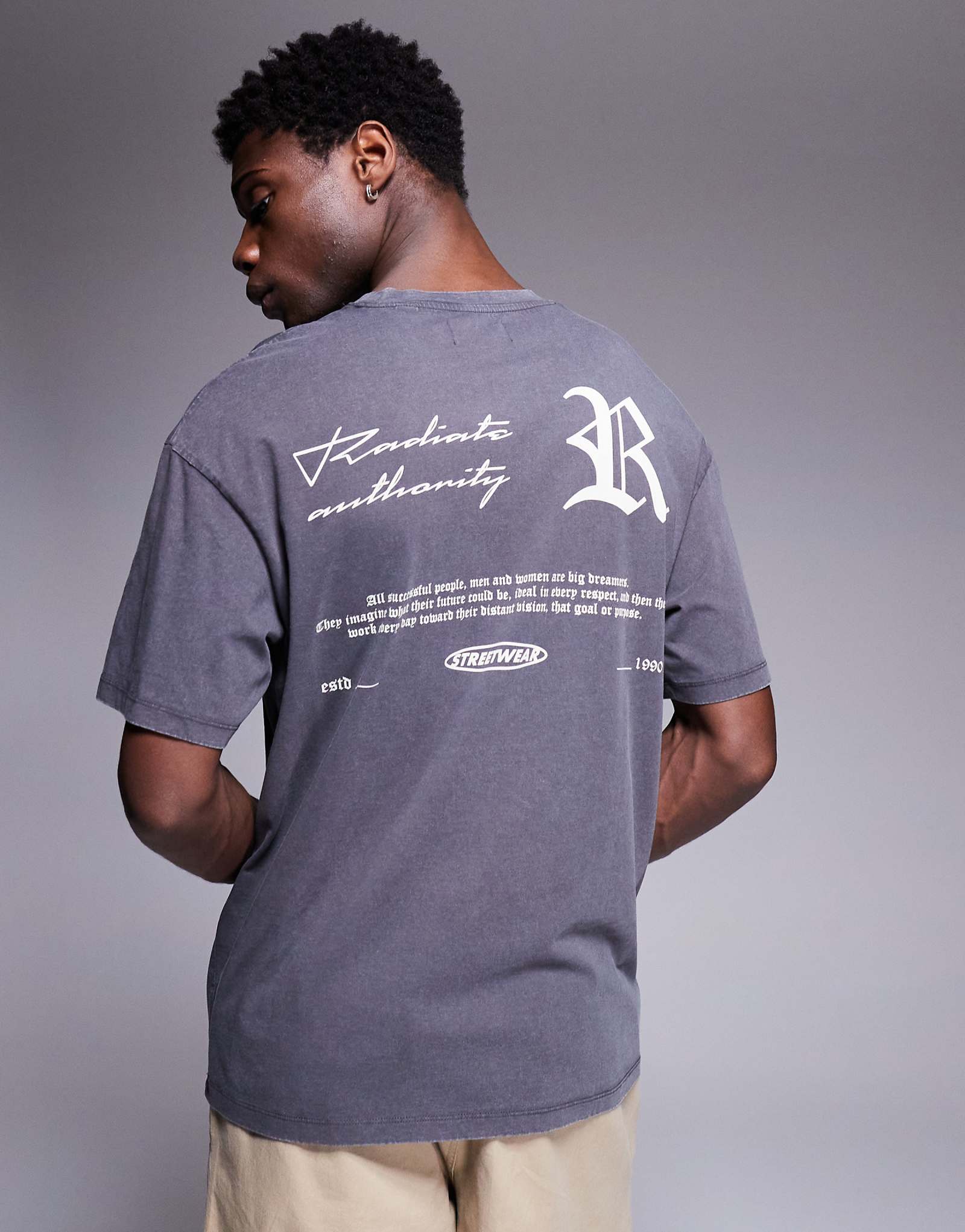 ADPT oversized T-shirt with gothic text backprint in dark gray