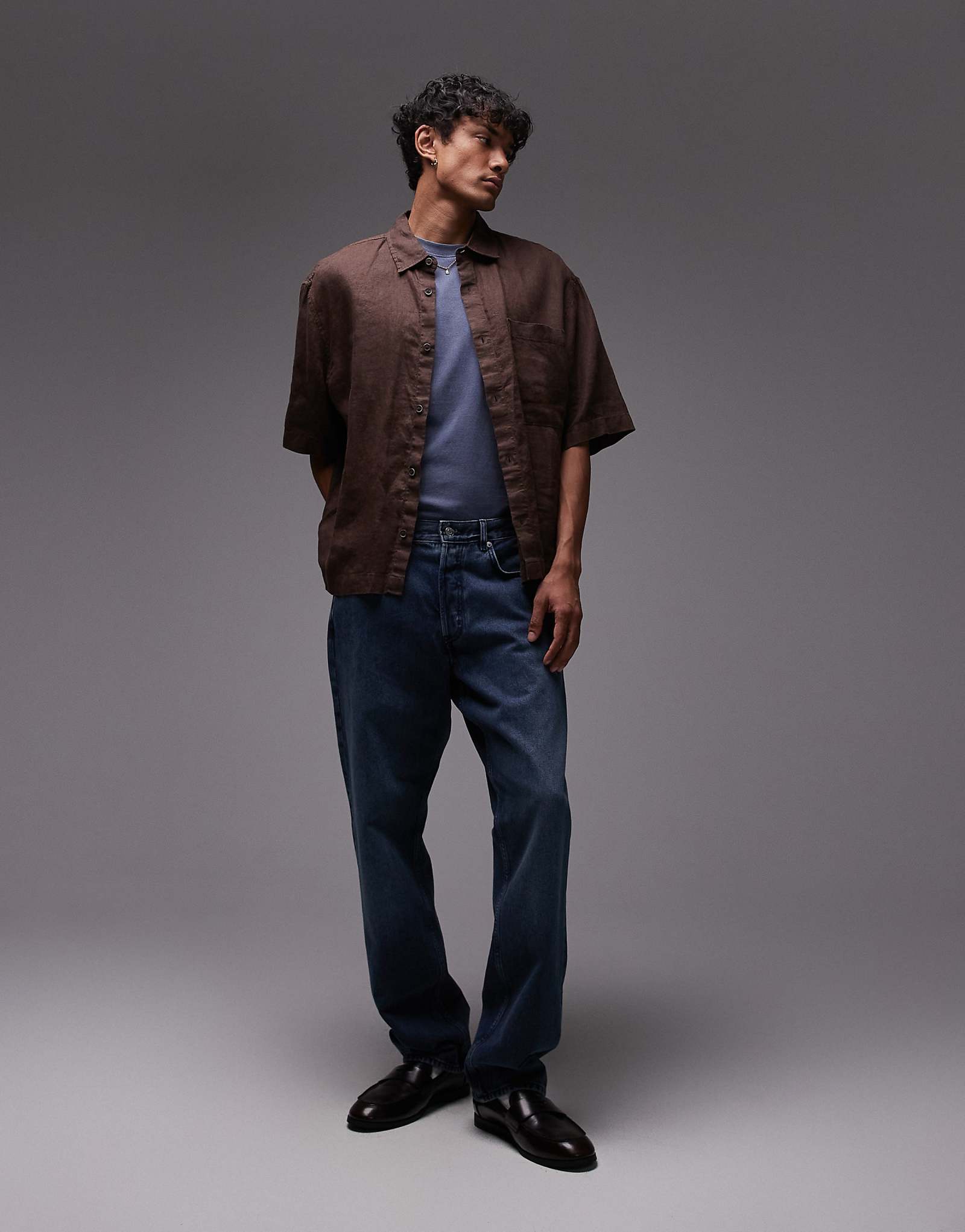 ARKET Mist low rise baggy wide leg jeans in light aged wash blue