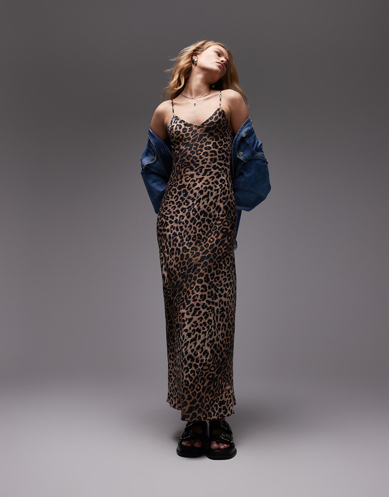 AllSaints Bryony maxi cami dress in leopard print 28490₽