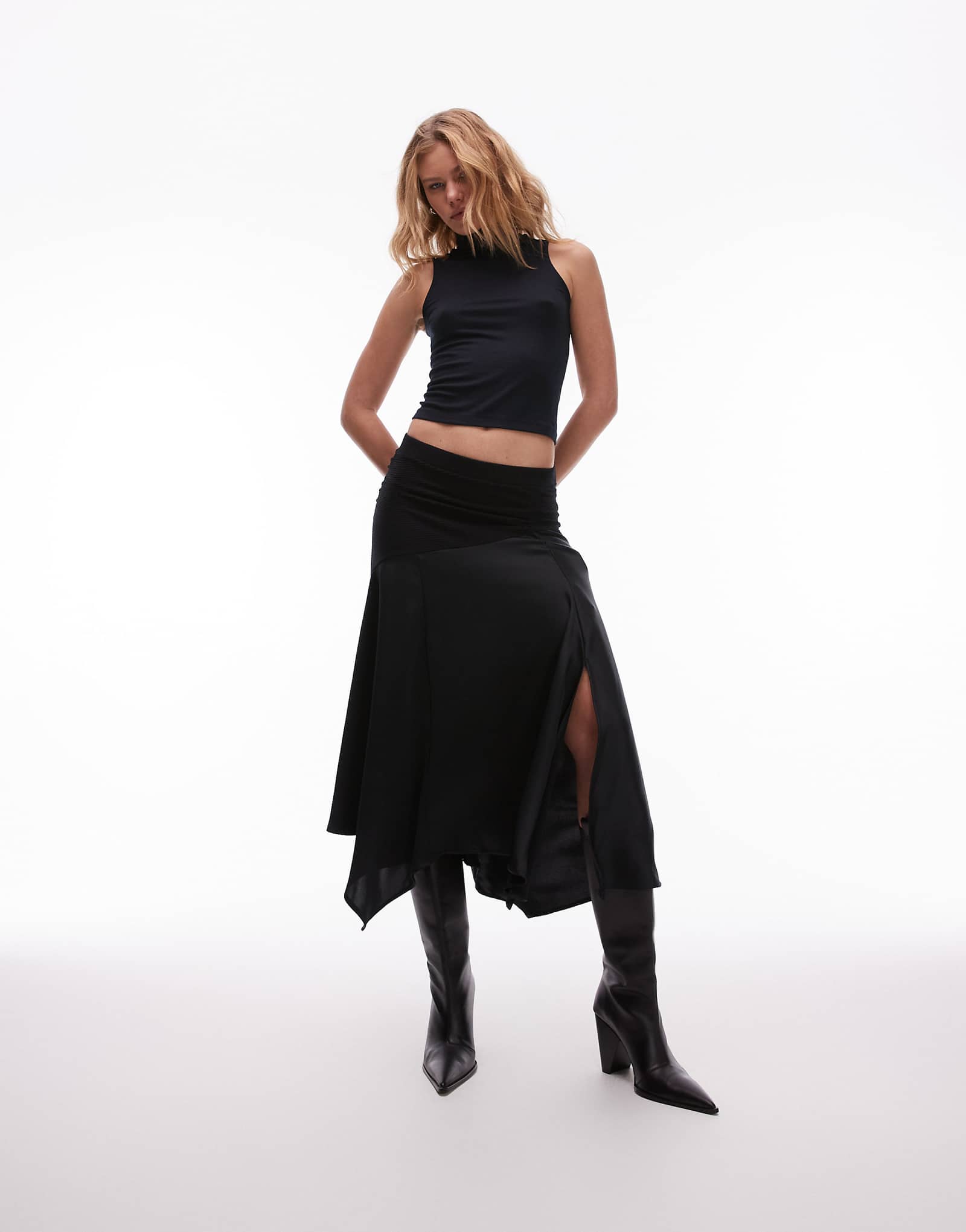 AllSaints Pia satin midi skirt in black 23090₽