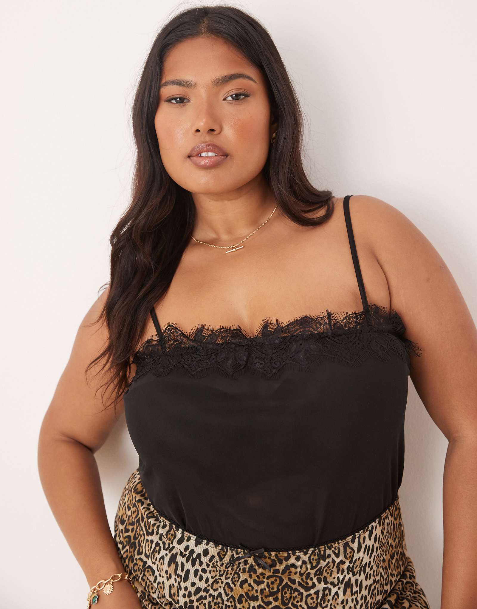 ASOS DESIGN Curve mesh lace trim bodysuit in black 3590₽