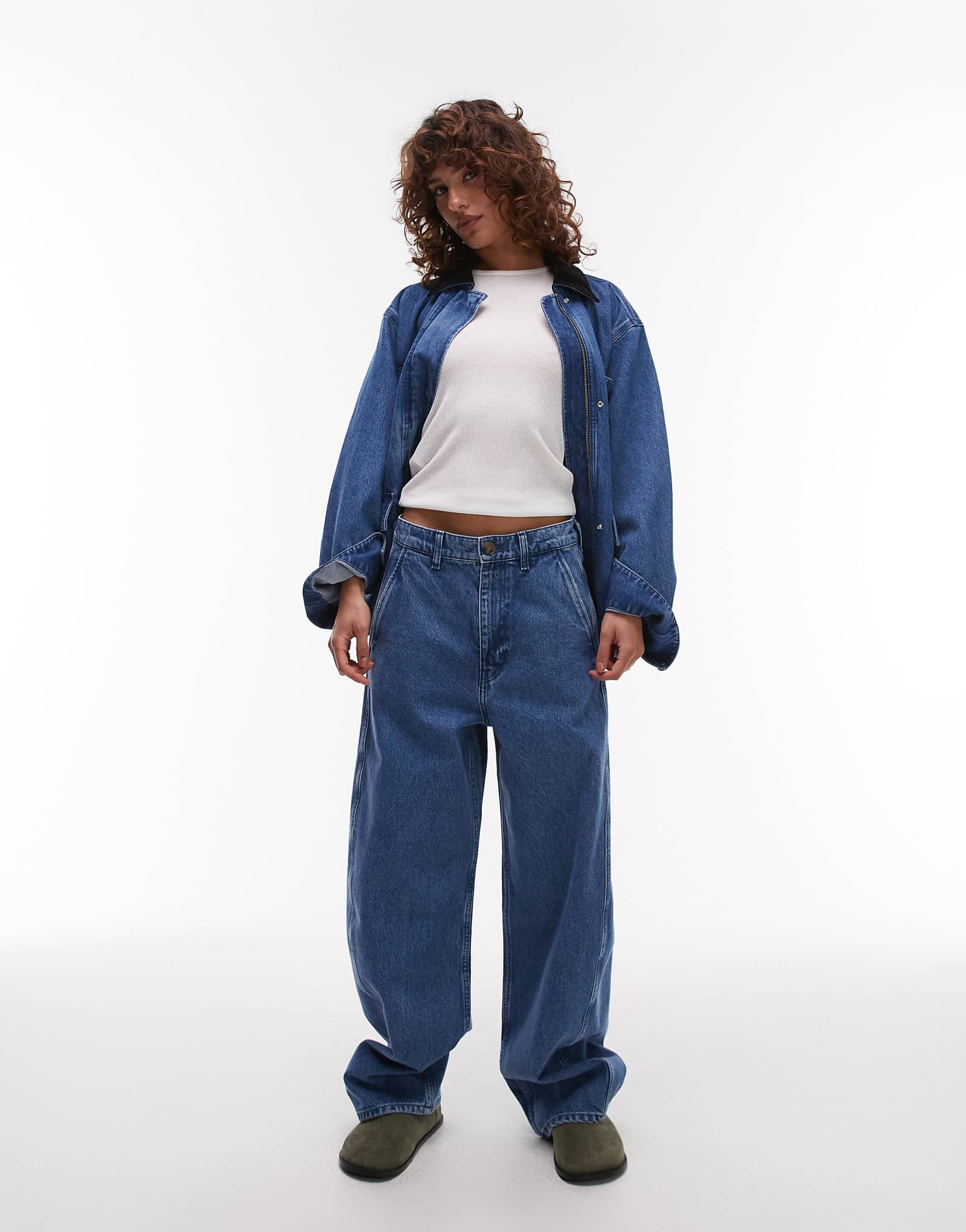 ARKET barrel leg jeans with seam detail in light wash blue