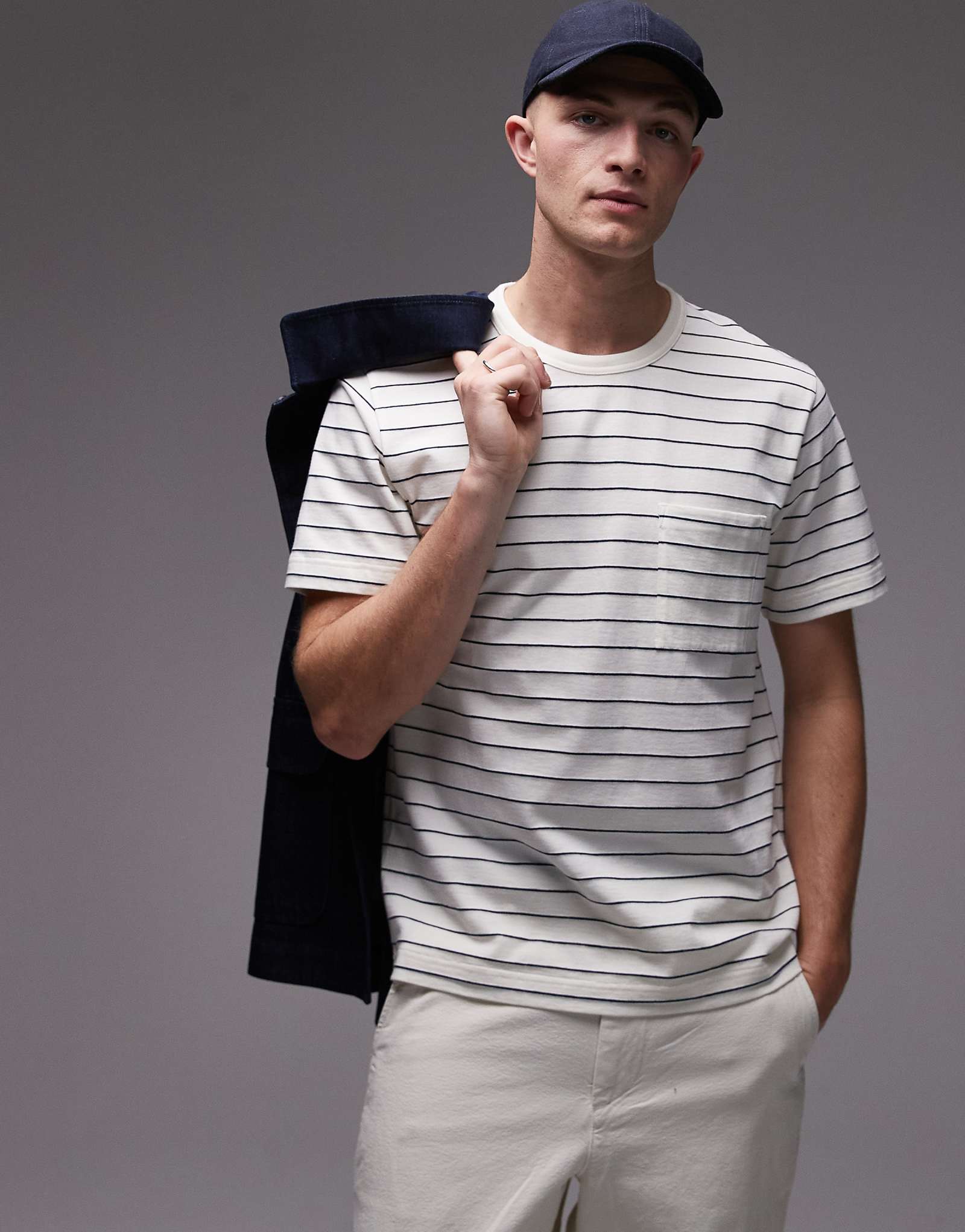 ARKET short sleeve T-shirt with pocket in white and blue stripe 10490₽