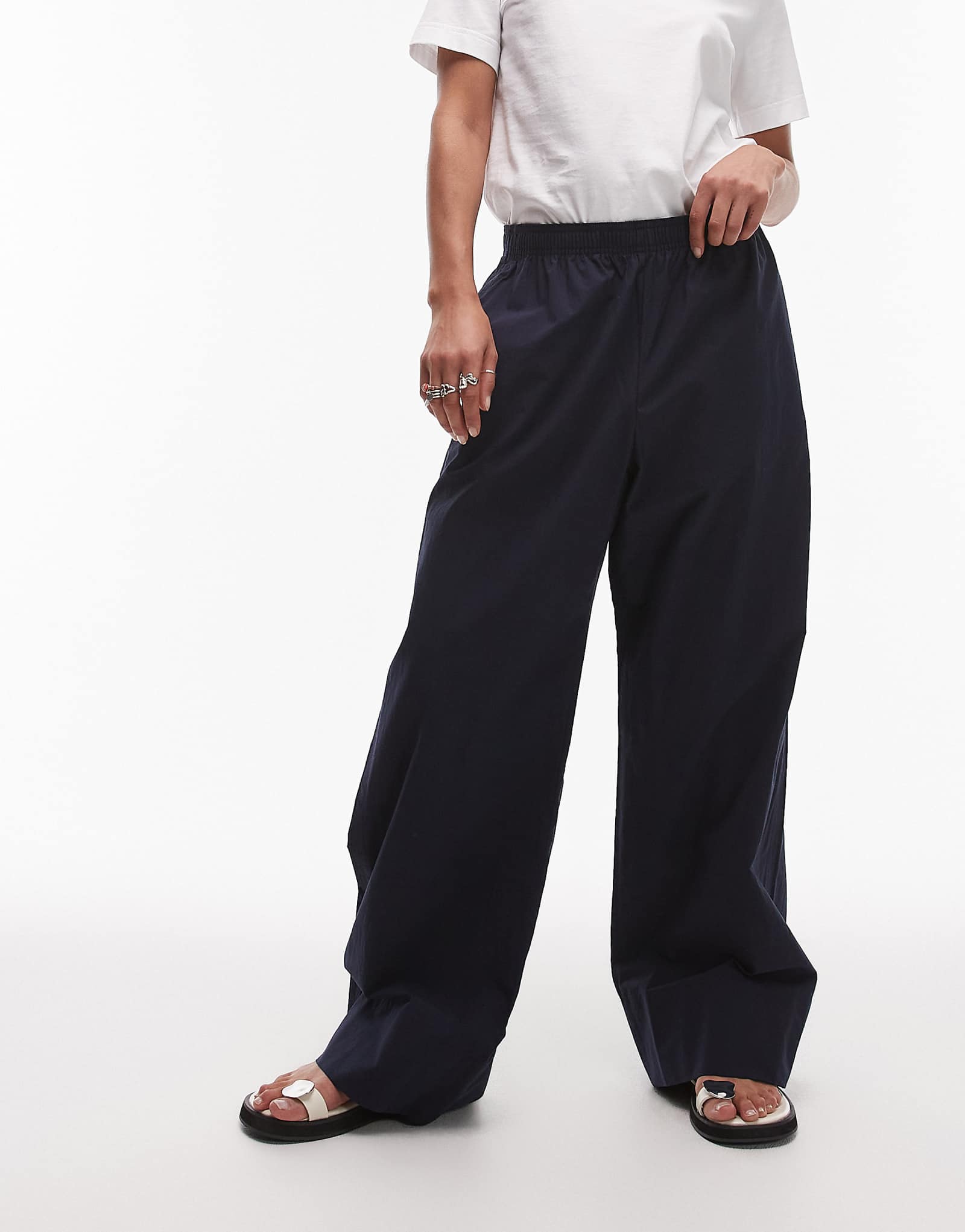 ARKET poplin straight leg pants with pull-on waist in navy