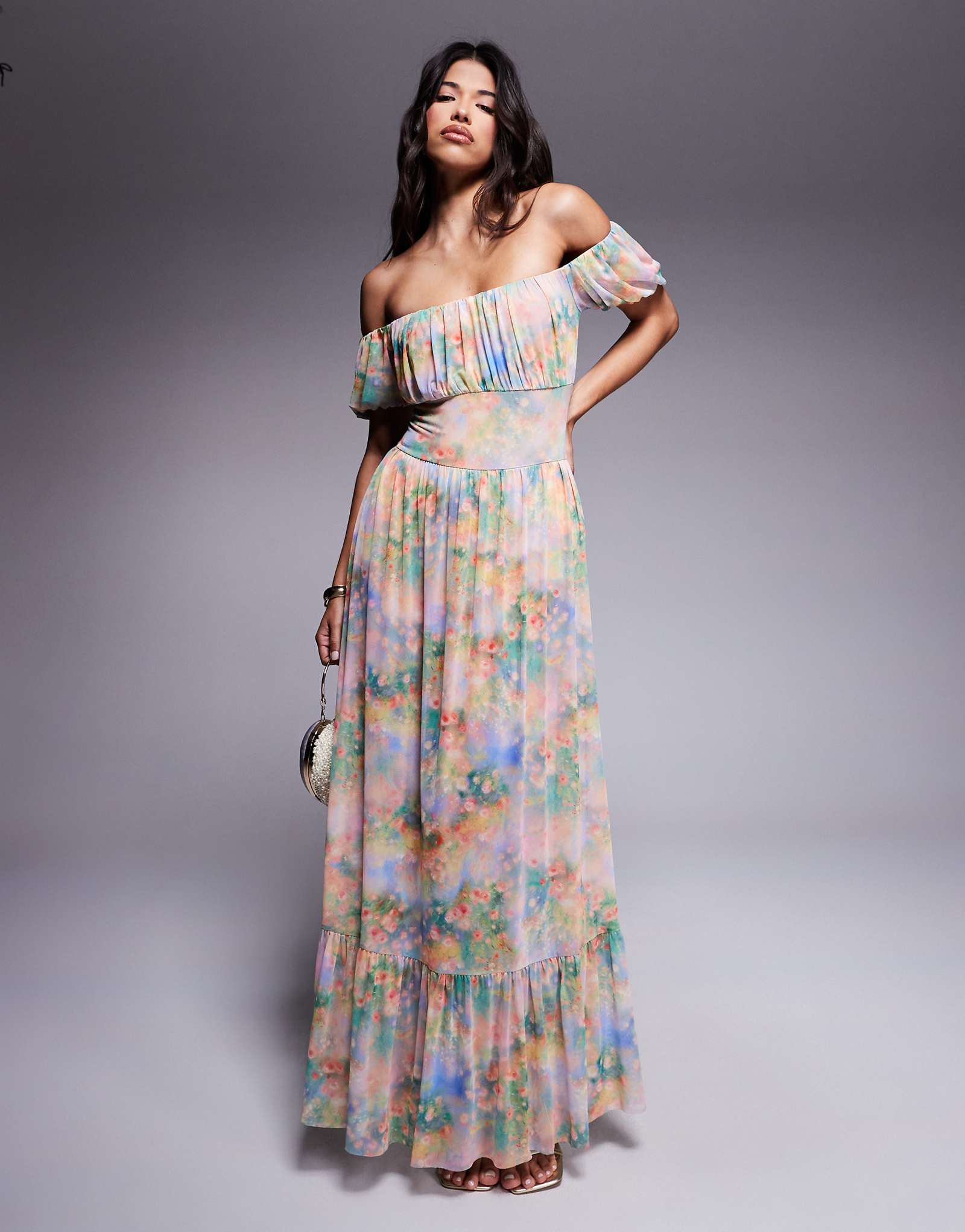 AFRM bardot maxi dress with built in shorts in floral print 22690₽