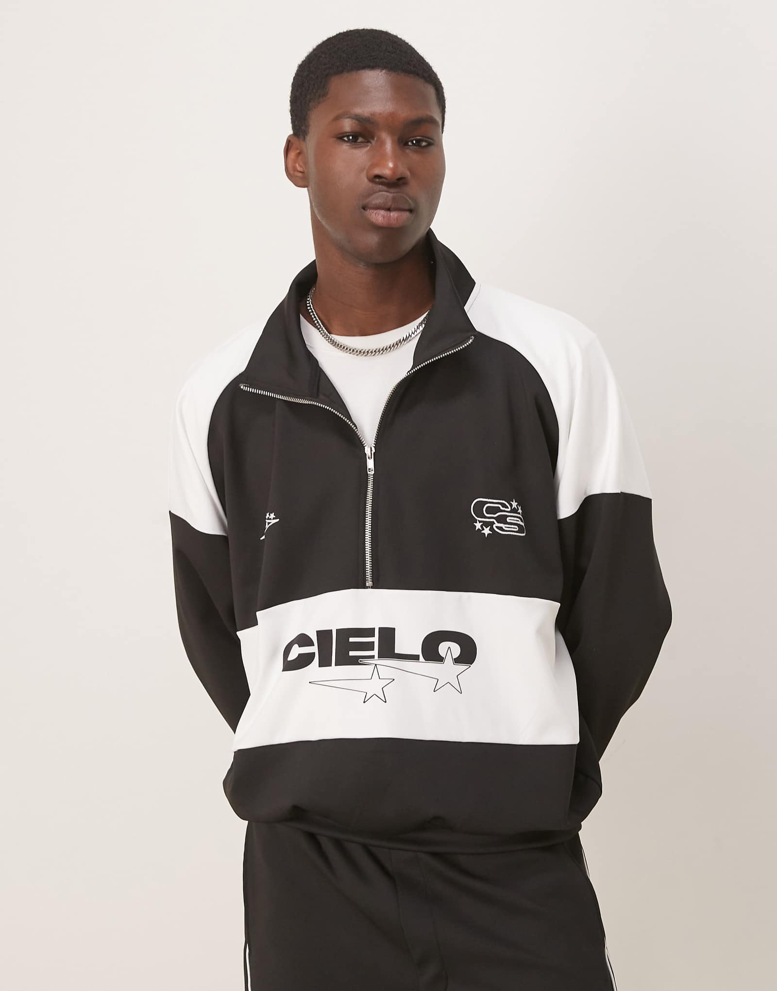 ASOS DESIGN boxy oversized scuba funnel neck sweatshirt with print in black - part of a set 10190₽