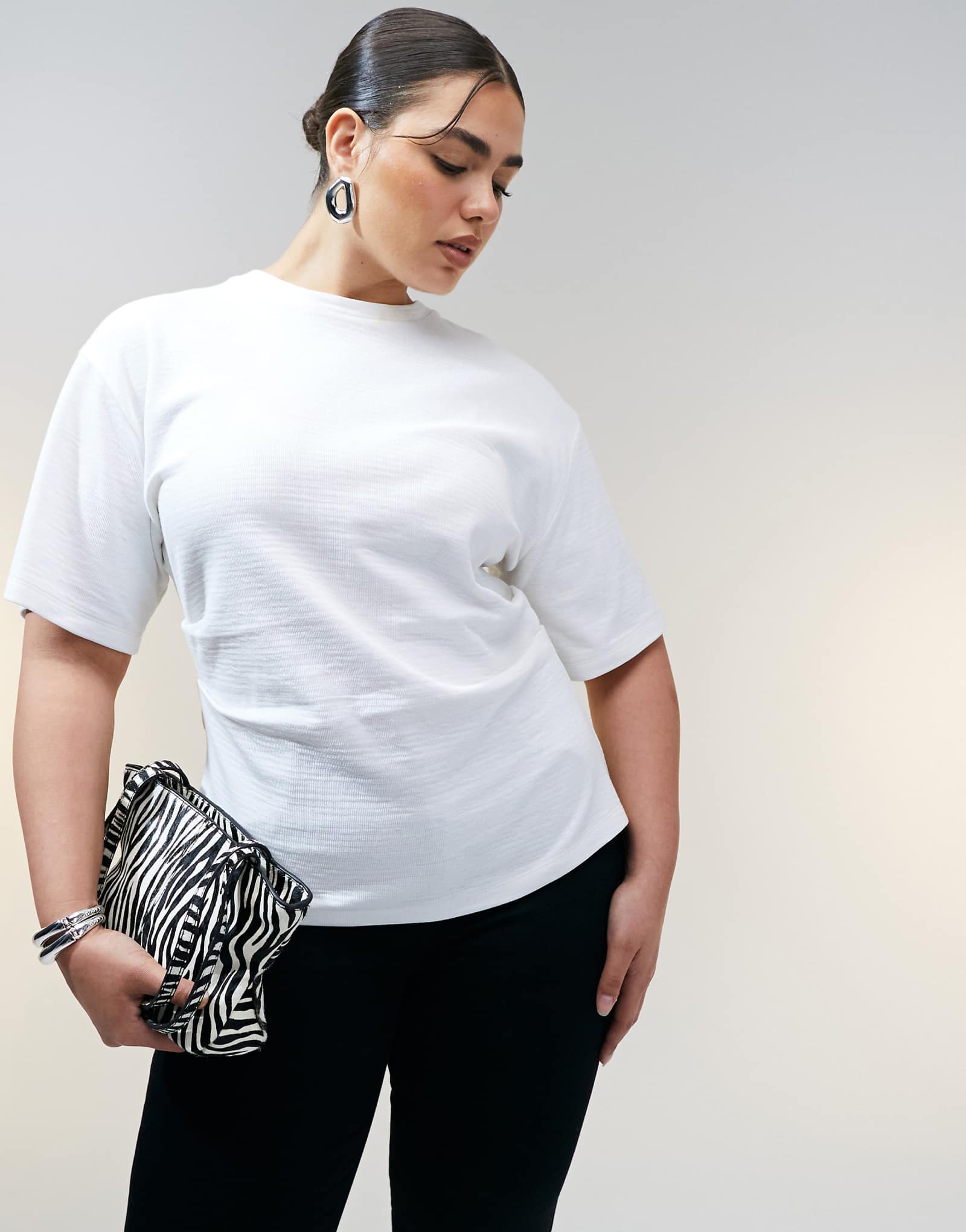 ASOS DESIGN Curve slubby textured corset waist T-shirt in white 6090₽