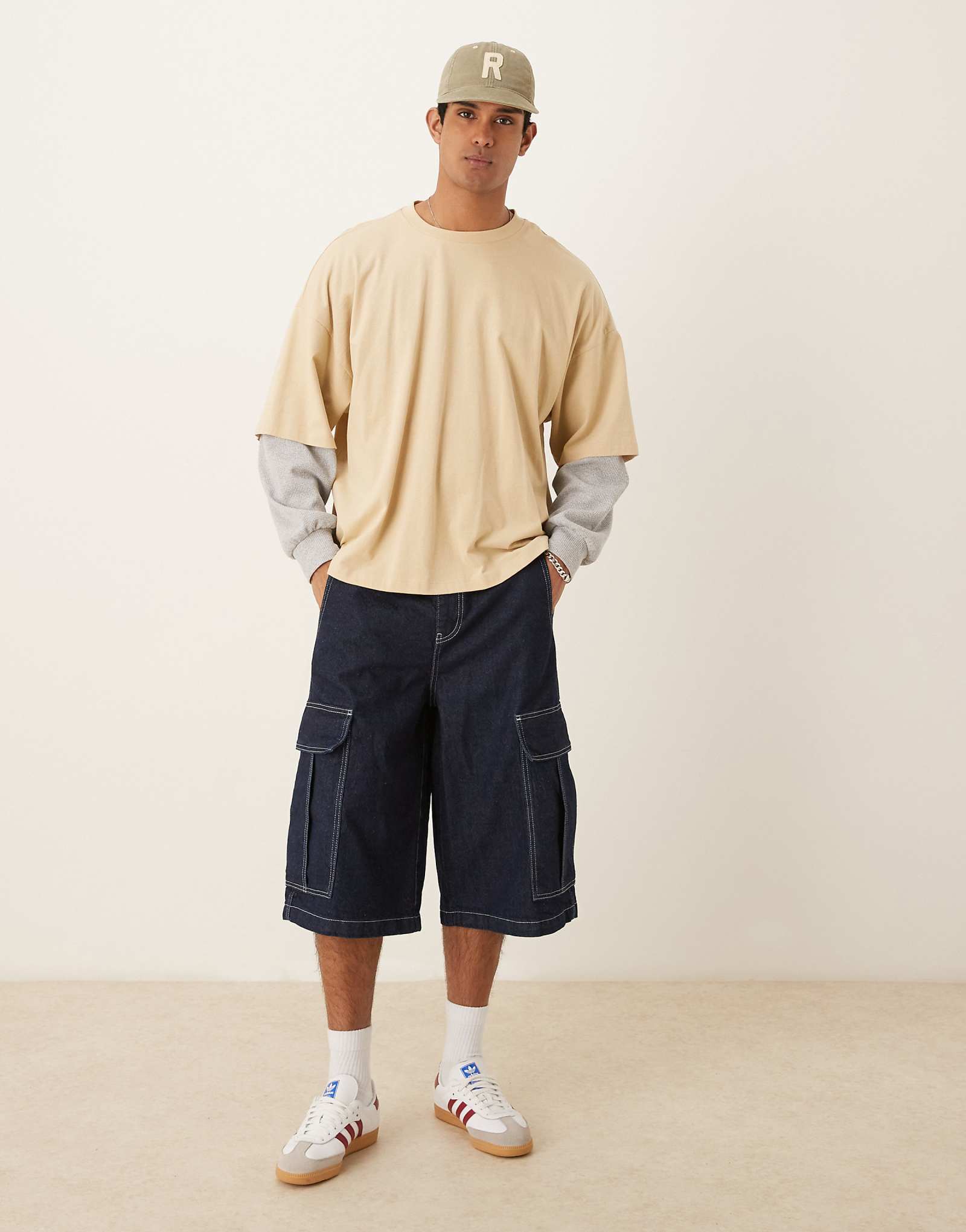 ASOS DESIGN long length denim jorts with double pleats in raw wash 5090₽