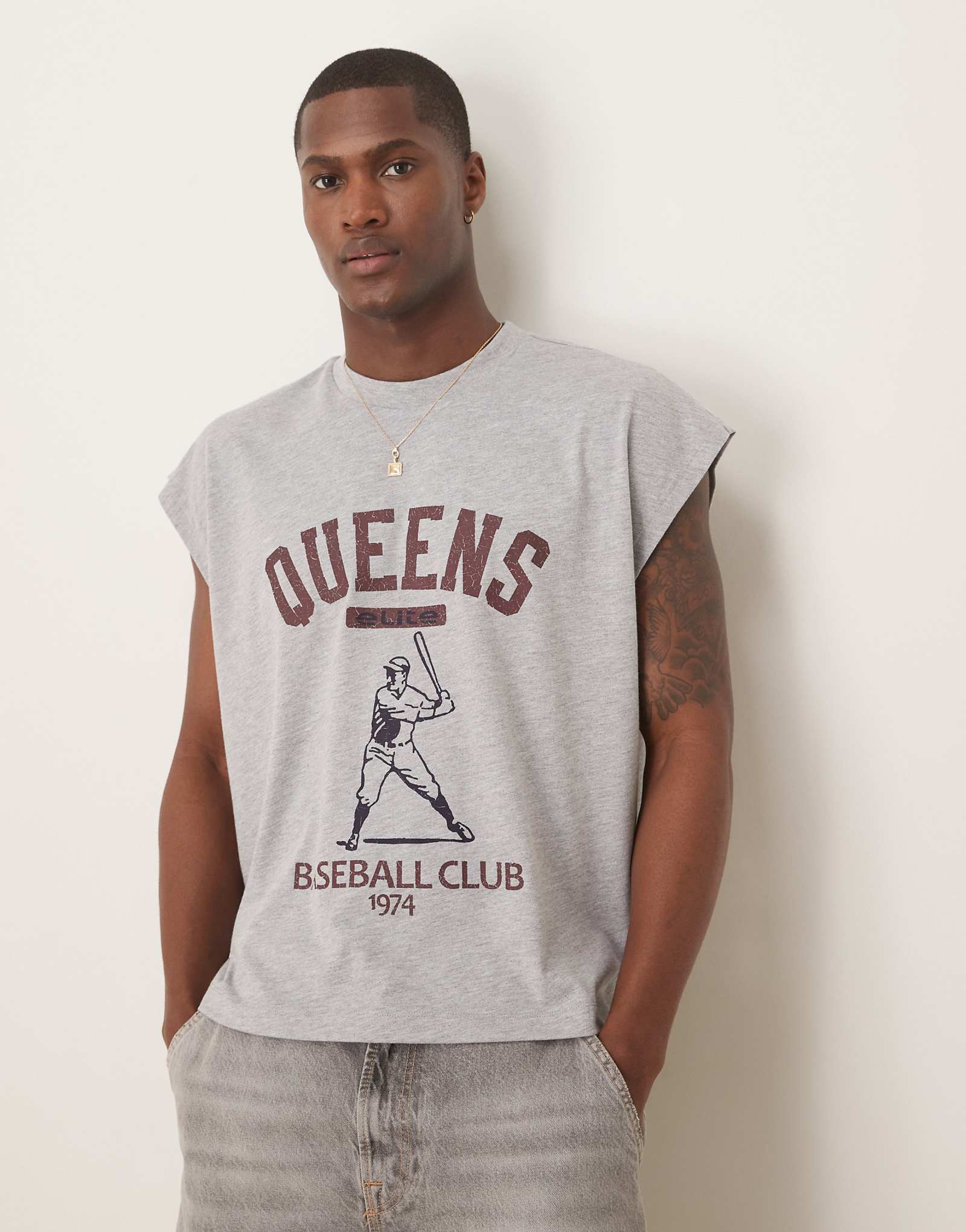 ASOS DESIGN heavyweight boxy oversized tank 240g in gray 4690₽