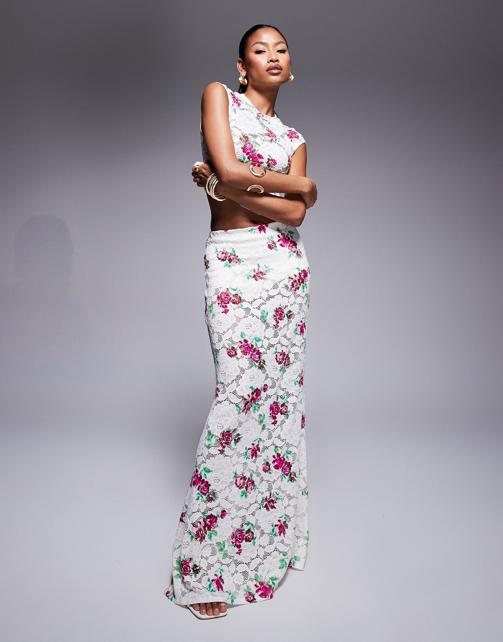 AFRM crochet lace maxi skirt in rose floral - part of a set 13690₽