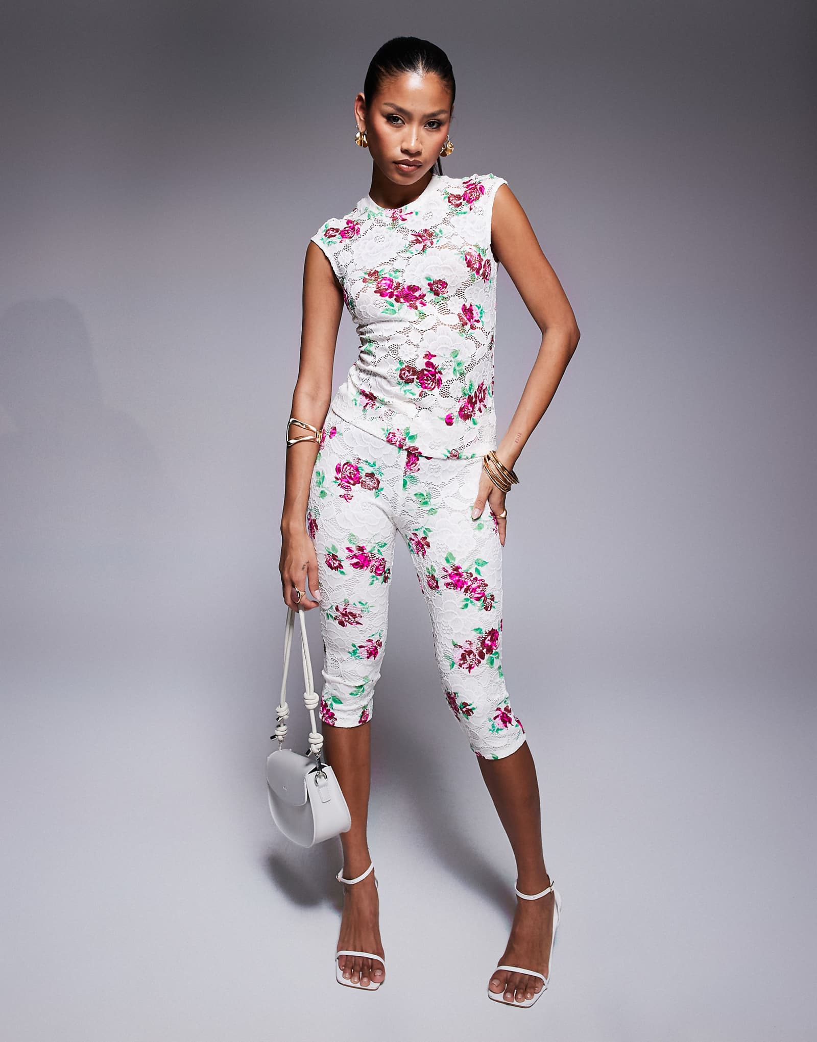 AFRM mesh capri pants in rose floral - part of a set