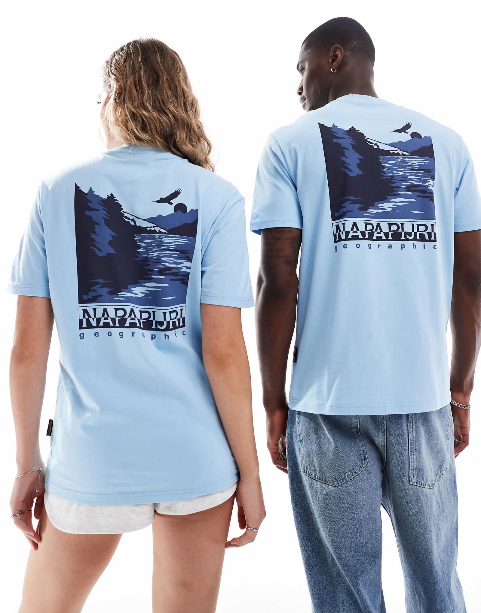 Napapijri Pali landscape backprint t-shirt in light blue 9090₽