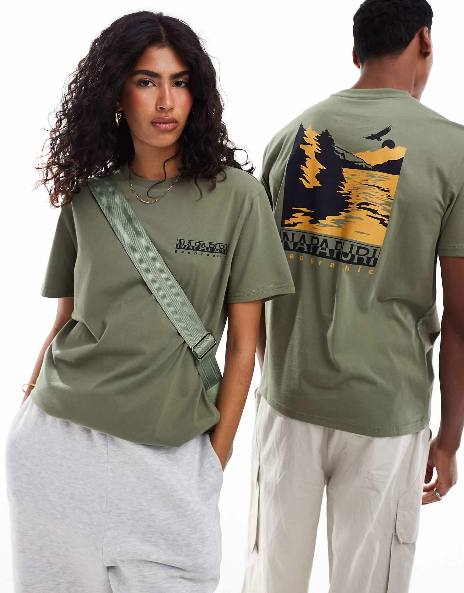 Napapijri Pali landscape backprint t-shirt in light khaki 9090₽