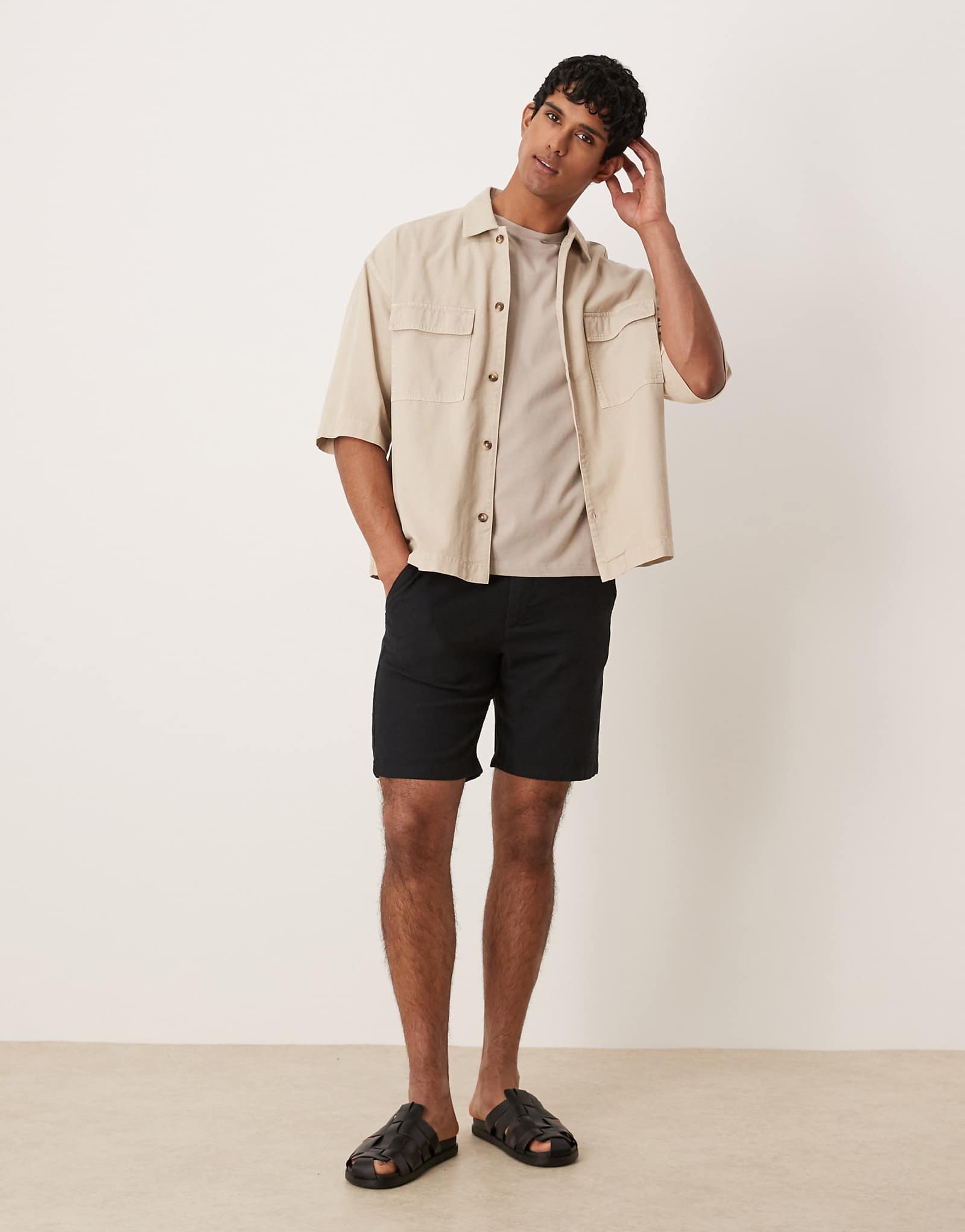 Selected Homme linen blend shorts in black