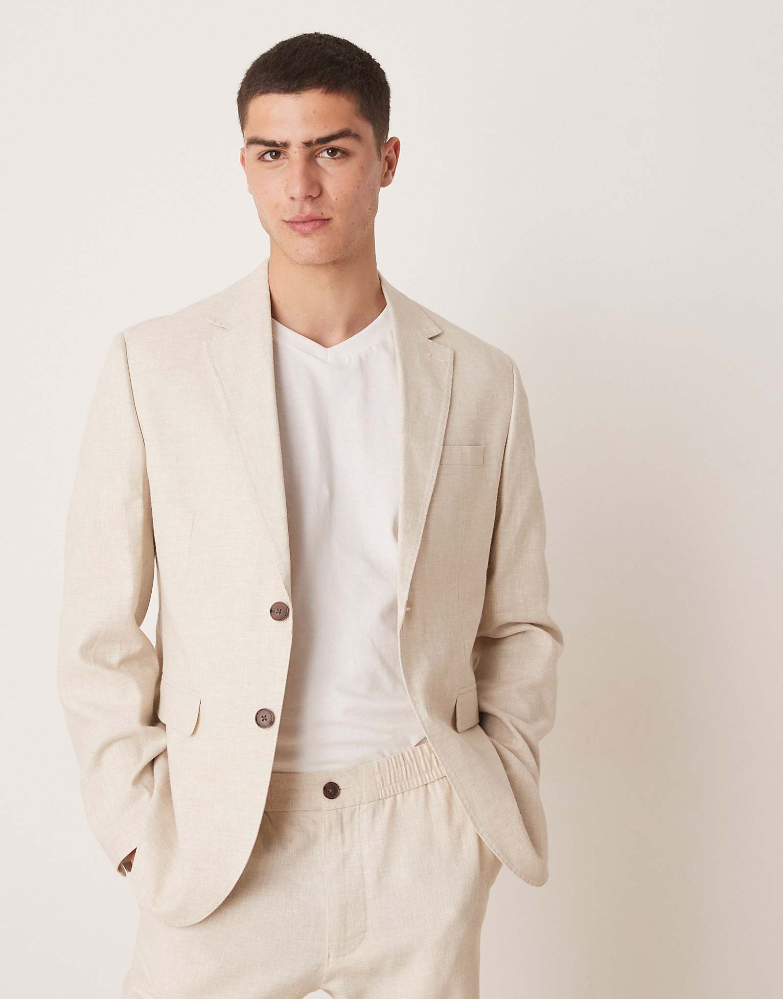 Selected Homme Malik Linen mix blazer in cream 39790₽