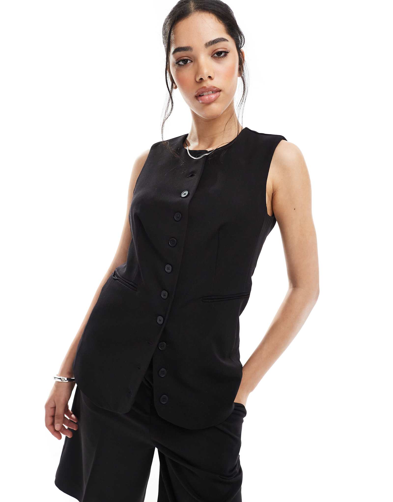 Pieces longline vest in black