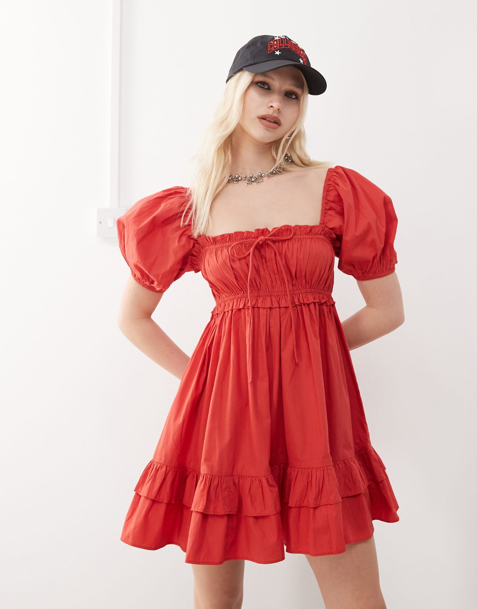 COLLUSION extreme puff sleeve ruched bust smock dress 7090₽