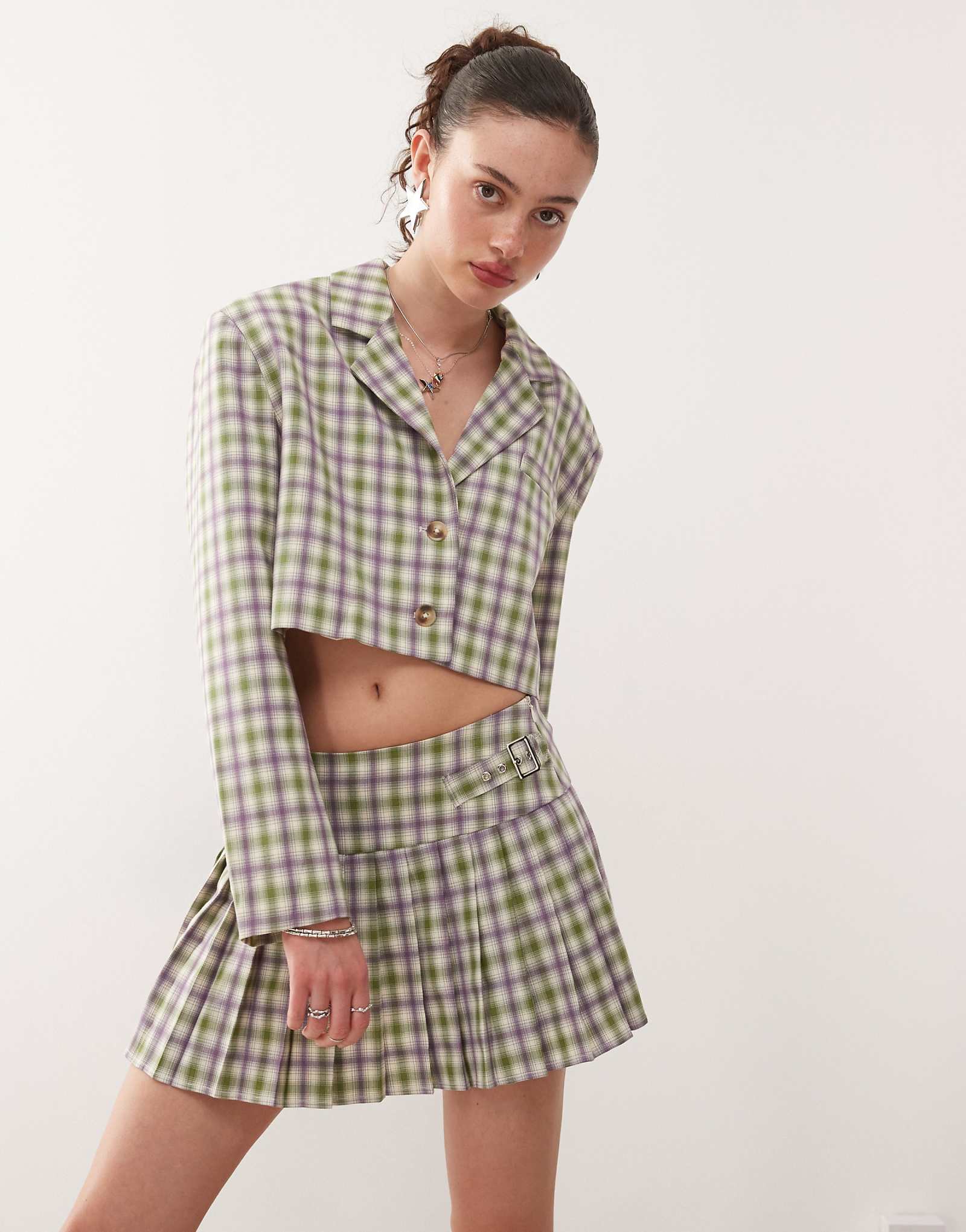COLLUSION buckle detail mini kilt in mixed plaid - part of a set 5990₽