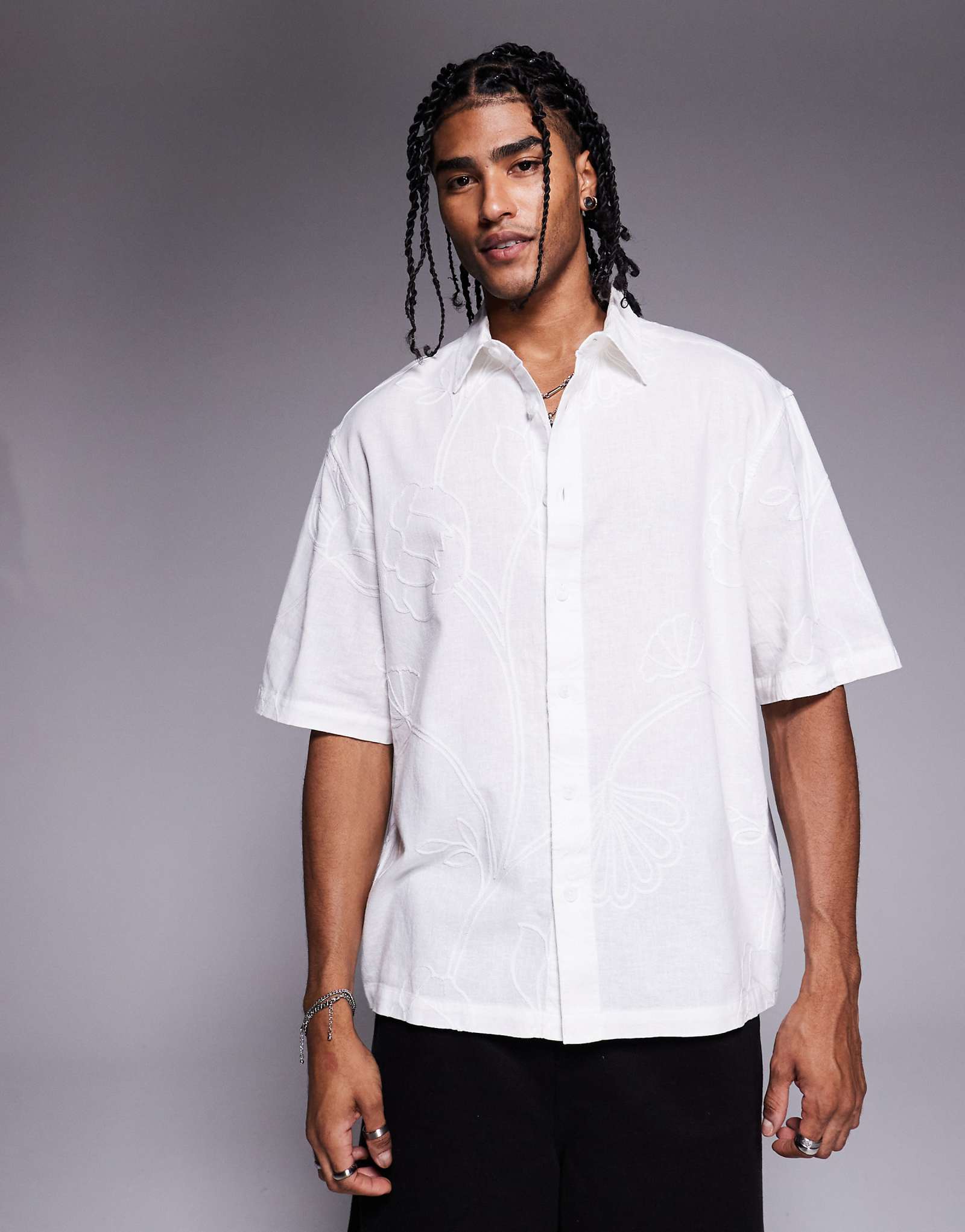 River Island embroidered oversized shirt in white 10690₽