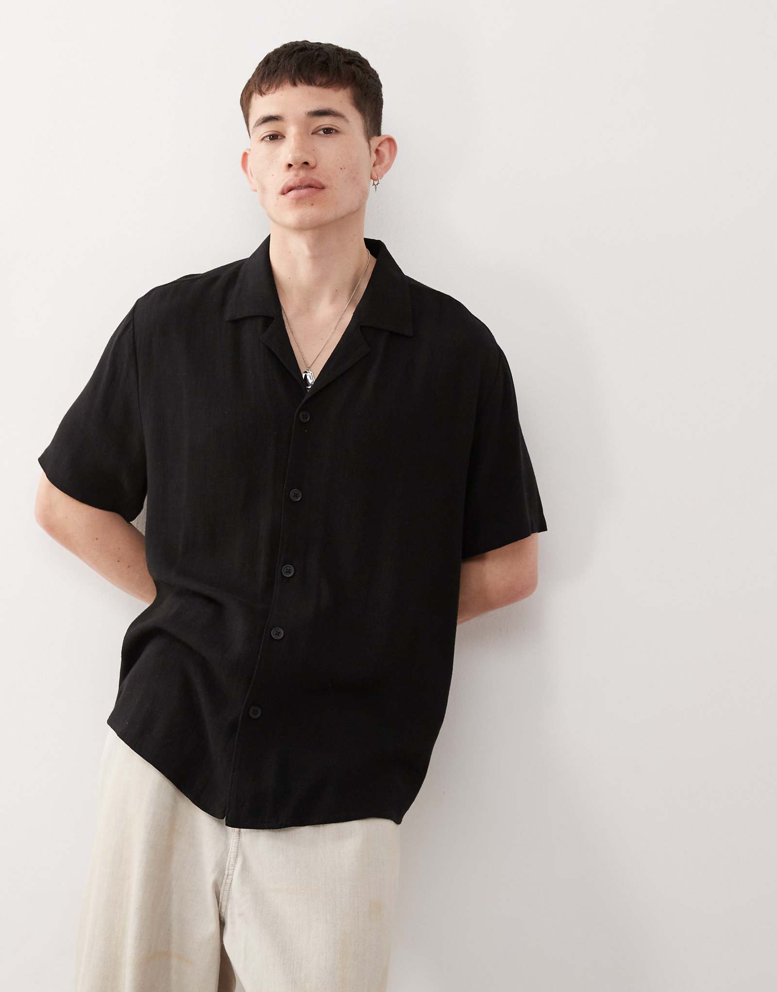 Reclaimed Vintage oversized linen blend shirt in black