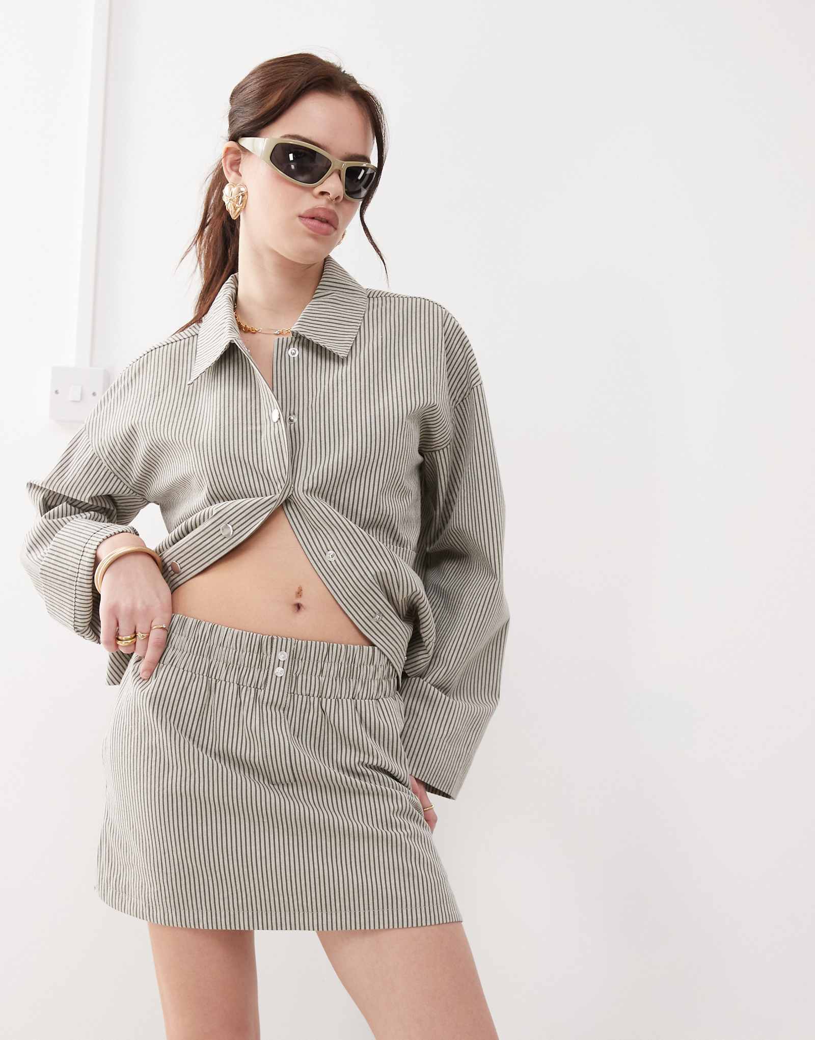 Noisy May boxer mini skirt in gray stripe - part of a set 7290₽