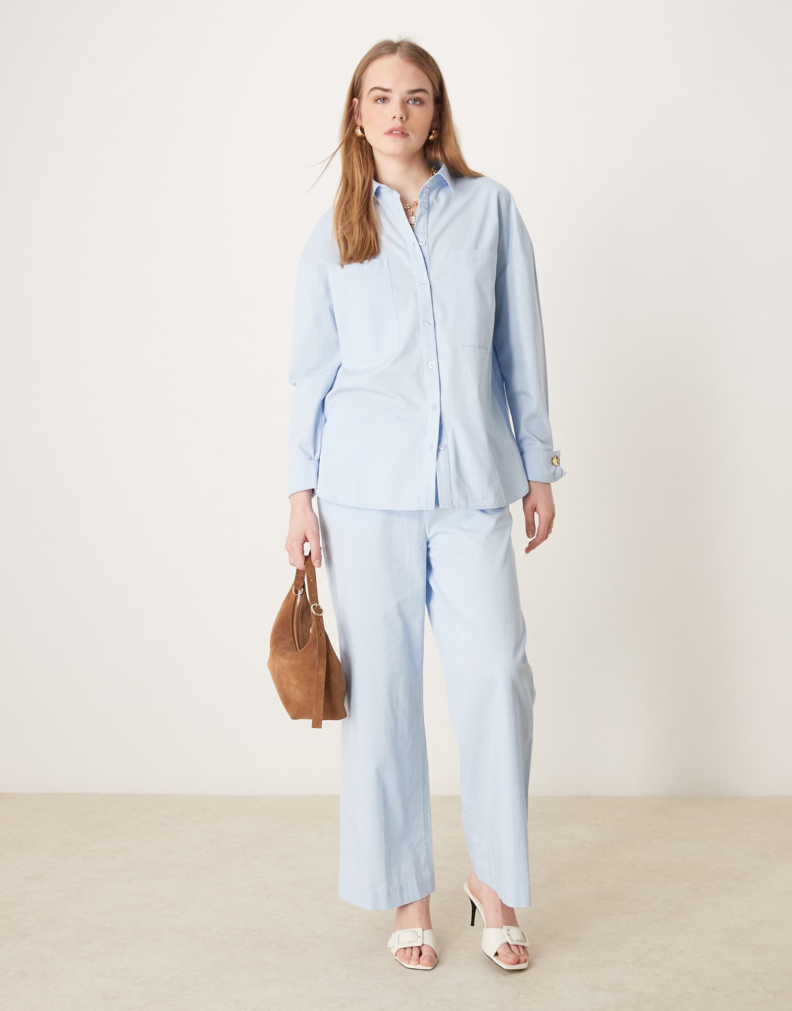 Pretty Lavish cotton relaxed pants in blue - part of a set 9390₽