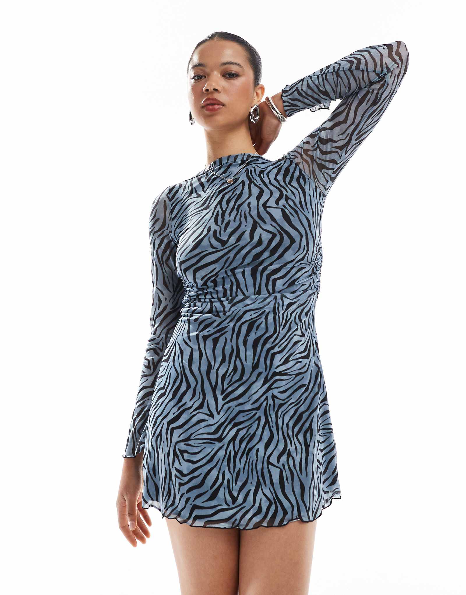 JJXX mesh long sleeve dress in blue zebra print 5790₽